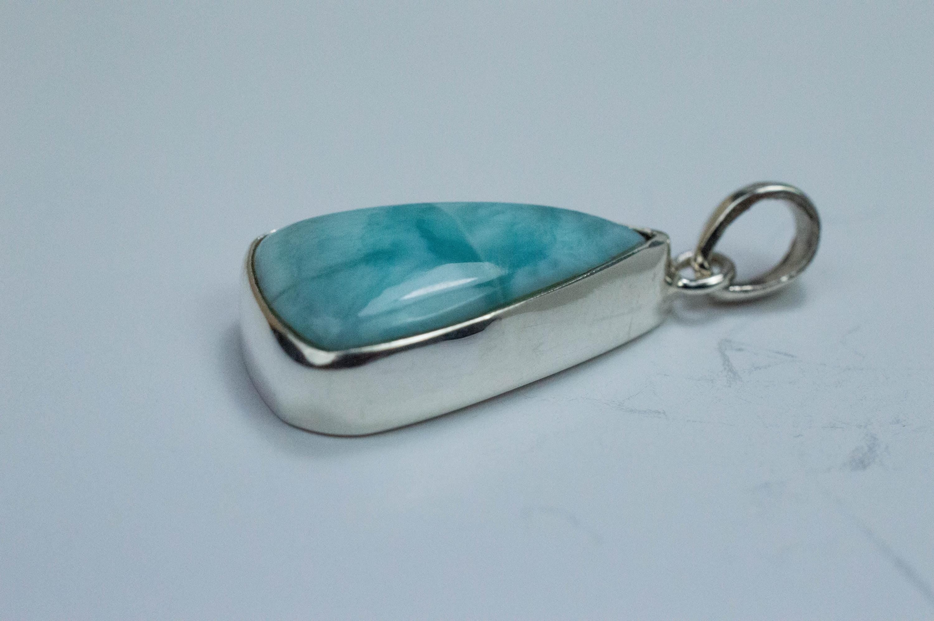 Larimar Pendant, Natural Untreated Dominican Republic Larimar, 22x13mm - Mark Oliver Gems