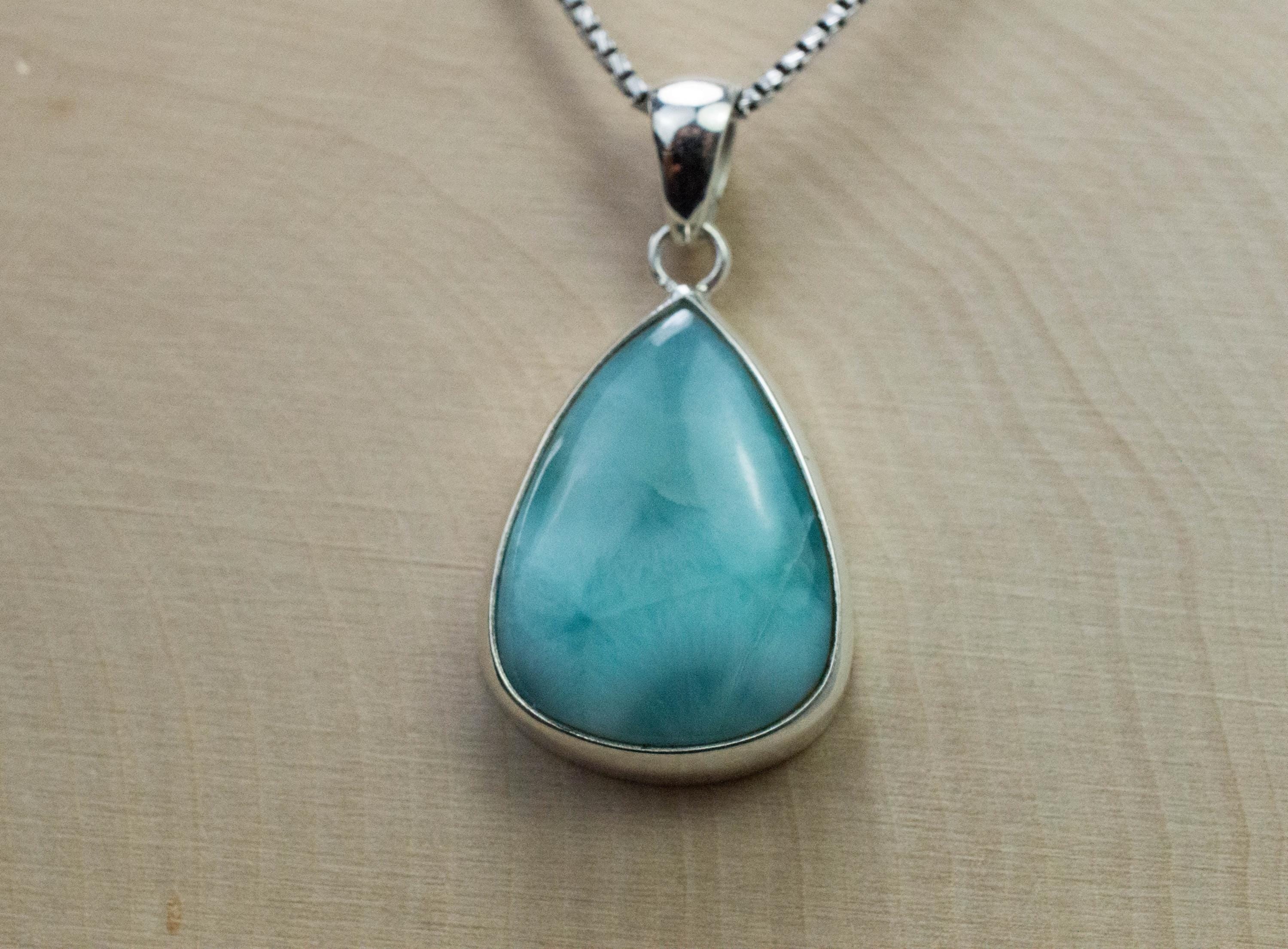 Larimar Pendant, Natural Untreated Dominican Republic Larimar, 23x18mm - Mark Oliver Gems