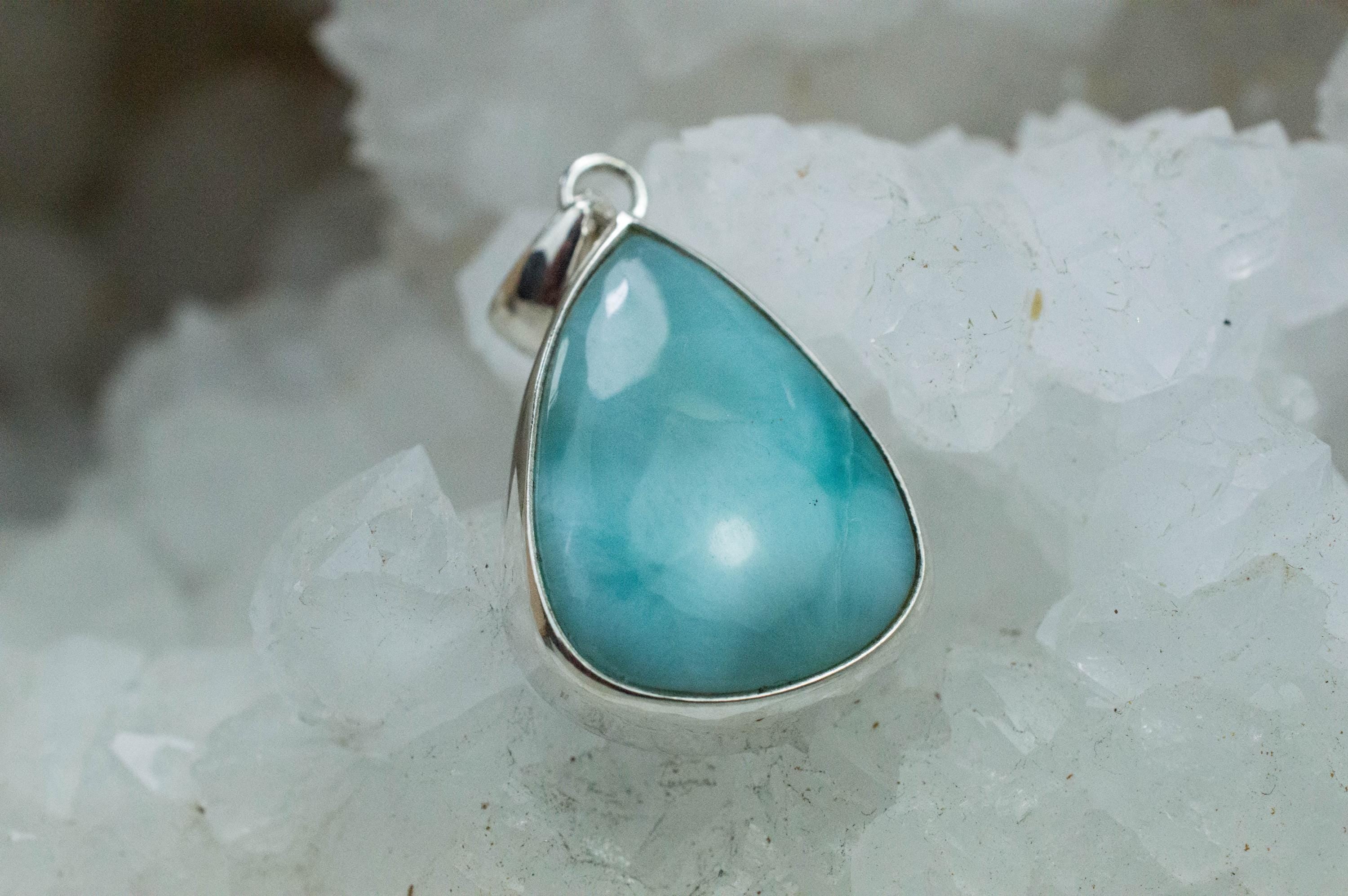 Larimar Pendant, Natural Untreated Dominican Republic Larimar, 23x18mm - Mark Oliver Gems