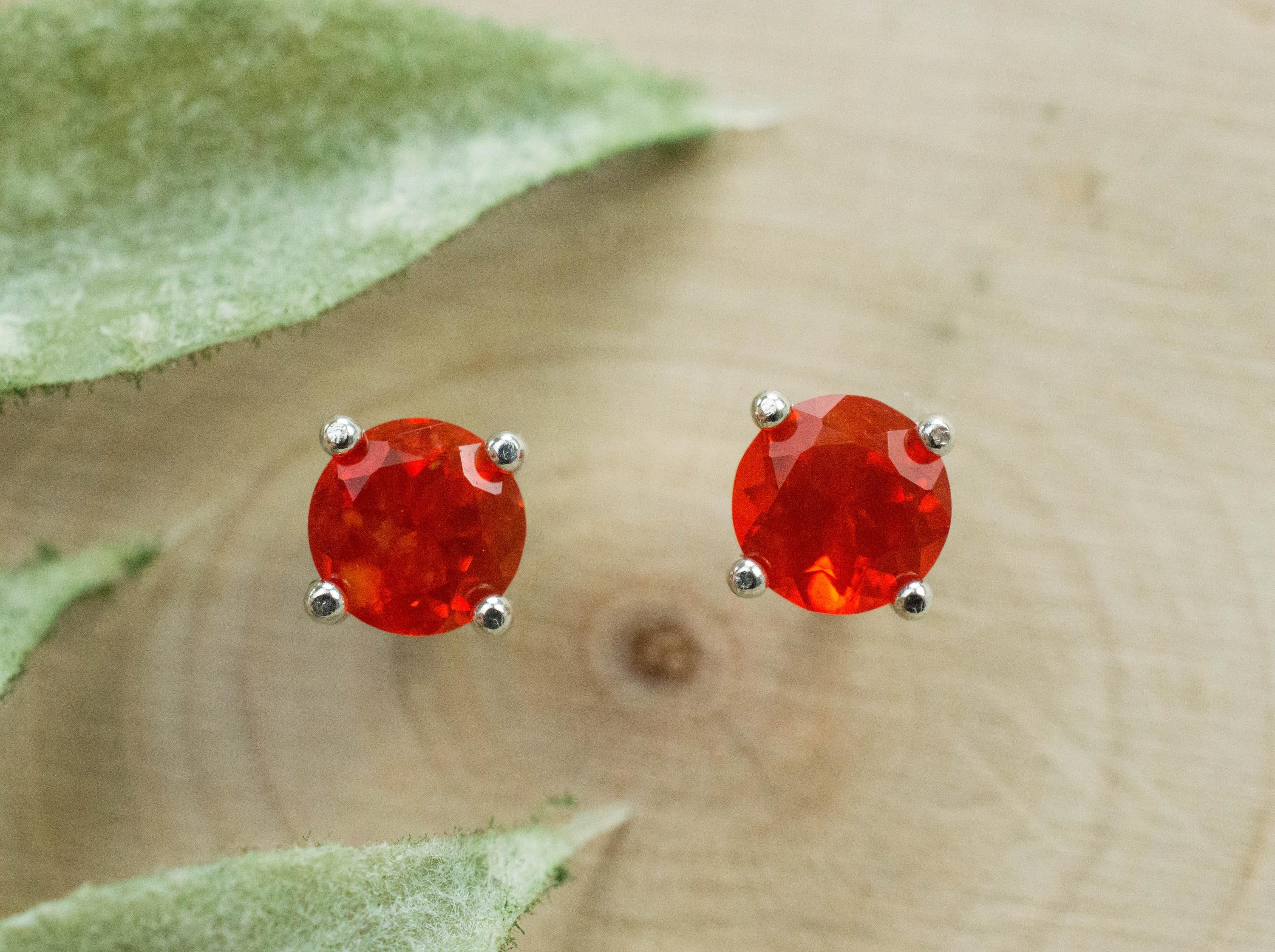 Fire Opal Earrings, Natural Untreated Mexico Opal; 0.810cts - Mark Oliver Gems