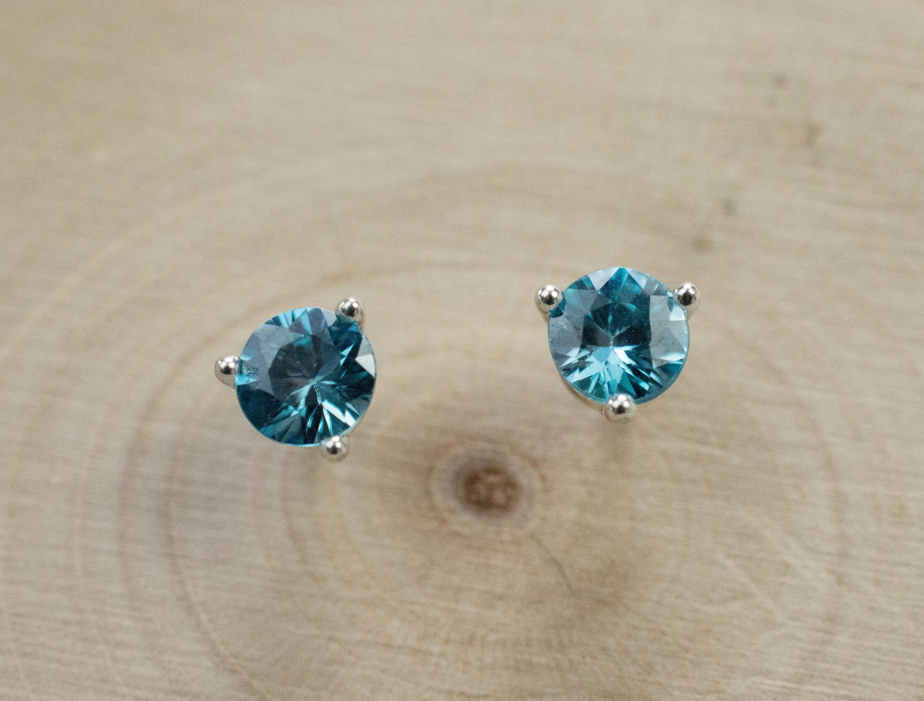 Blue Zircon Earrings; Genuine Cambodia Zircon; 0.950cts - Mark Oliver Gems