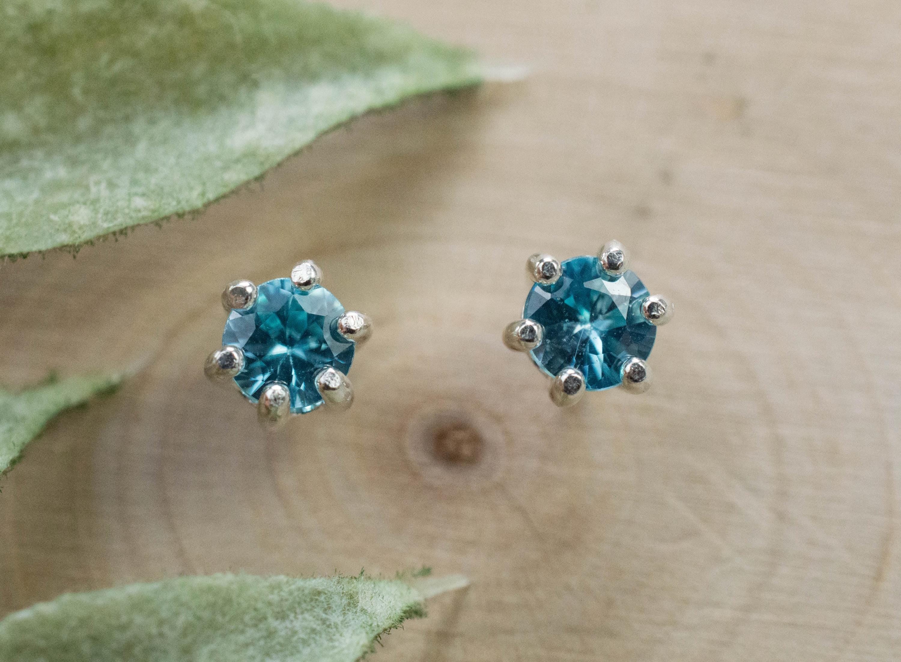 Blue Zircon Earrings; Genuine Cambodia Zircon; 0.960cts - Mark Oliver Gems