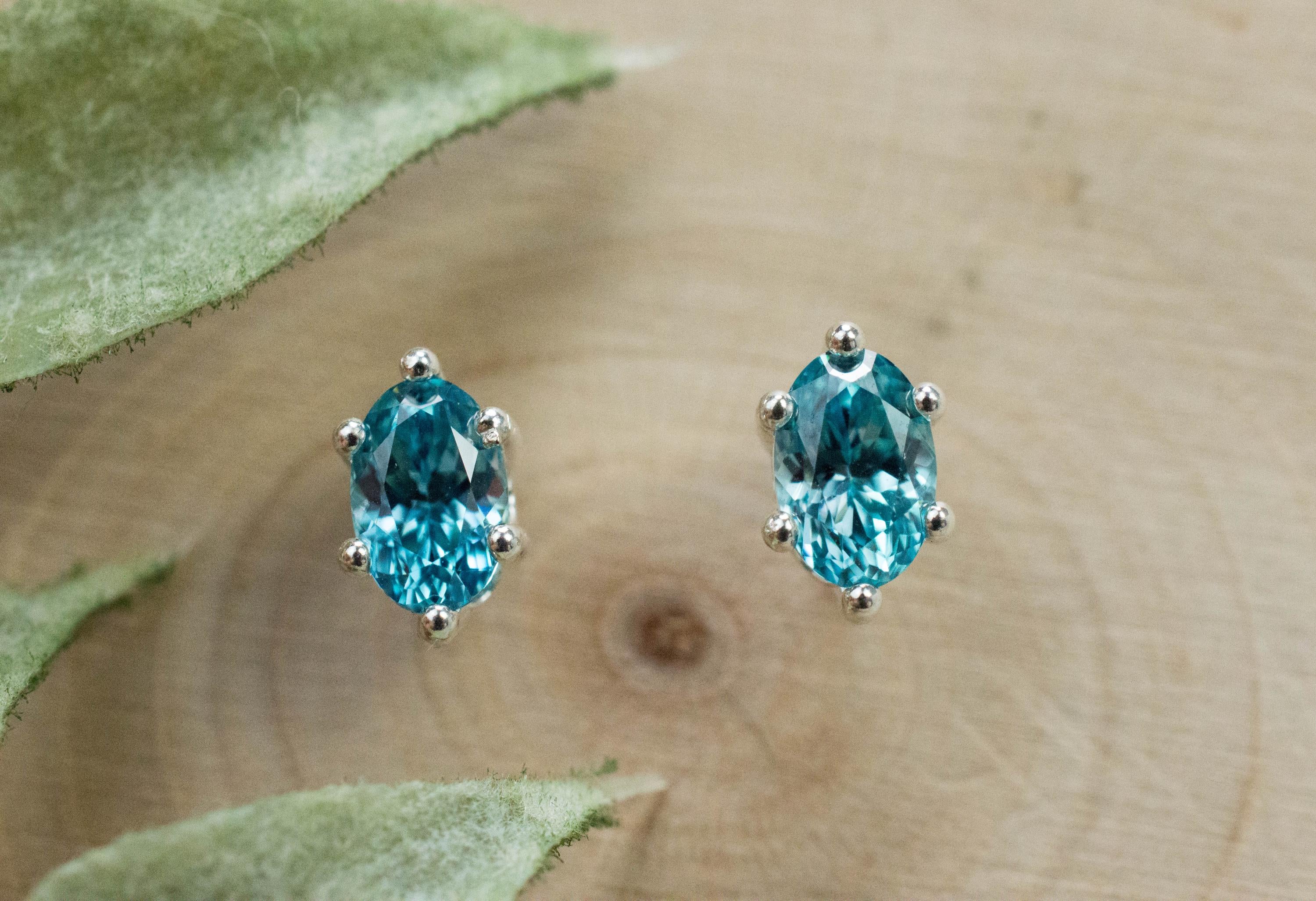 Blue Zircon Earrings; Genuine Cambodia Zircon; 1.570cts - Mark Oliver Gems