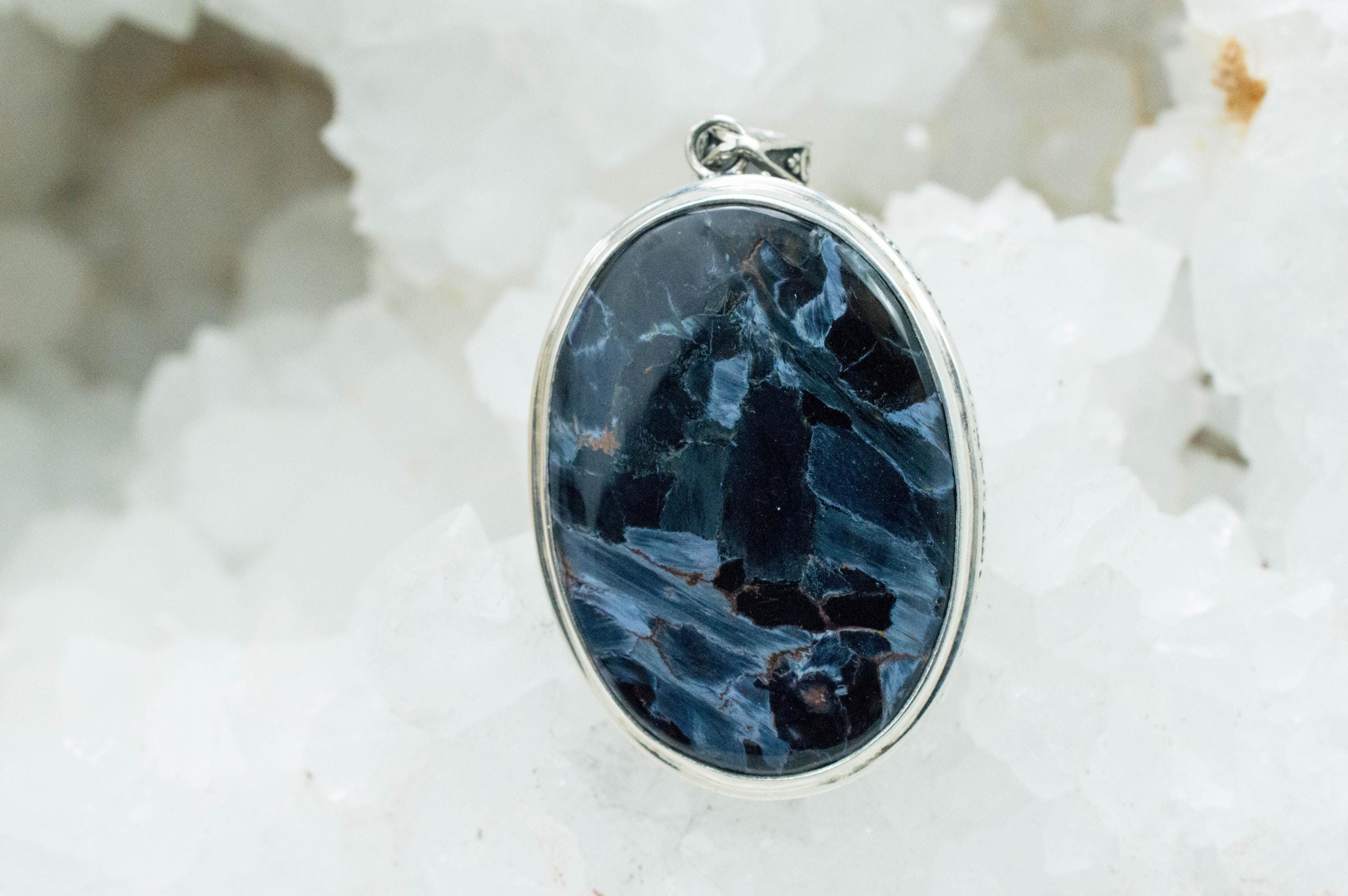 Pietersite Pendant; Natural Untreated Namibia Pietersite; 33x24mm - Mark Oliver Gems