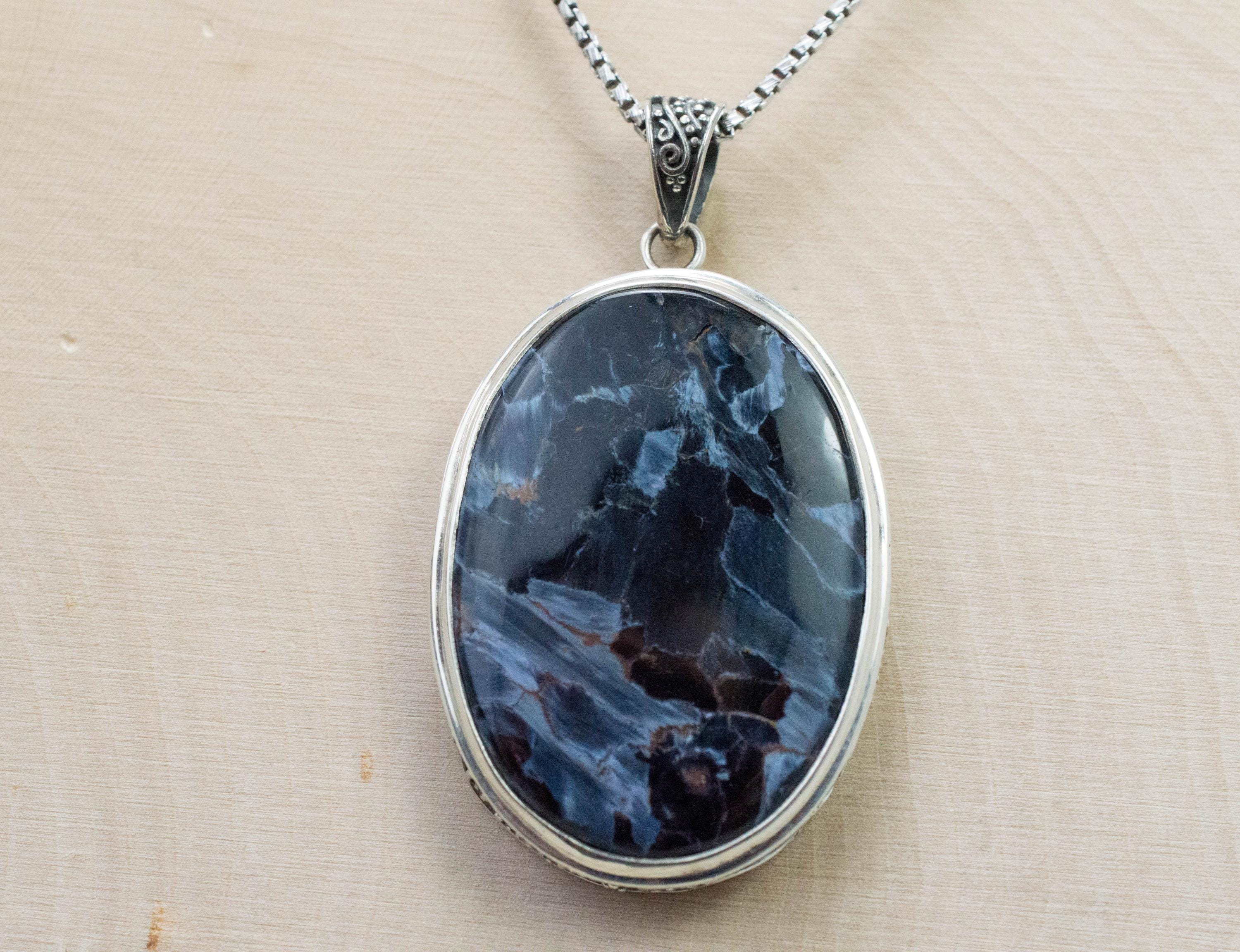 Pietersite Pendant; Natural Untreated Namibia Pietersite; 33x24mm - Mark Oliver Gems