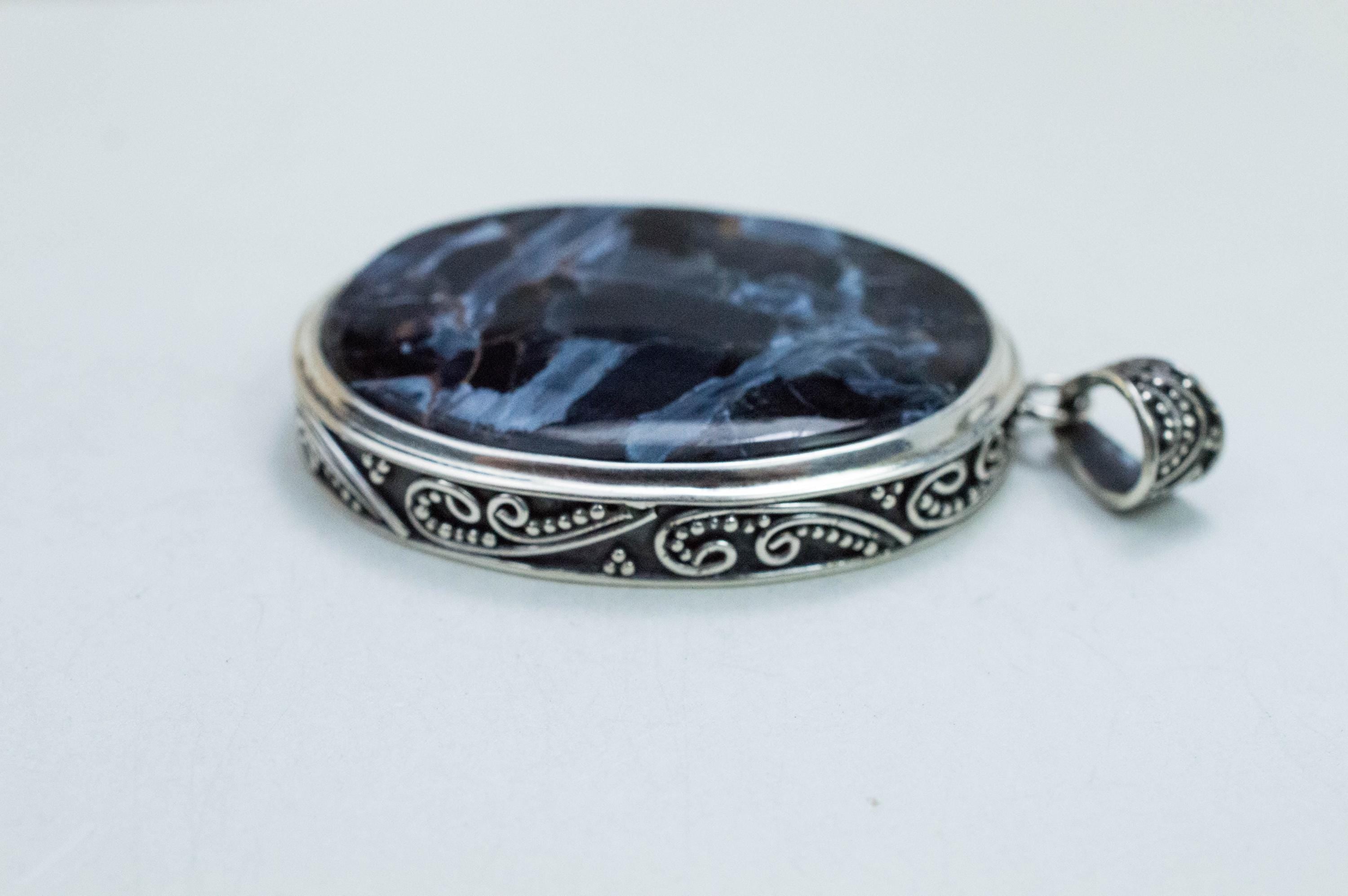 Pietersite Pendant; Natural Untreated Namibia Pietersite; 33x24mm - Mark Oliver Gems