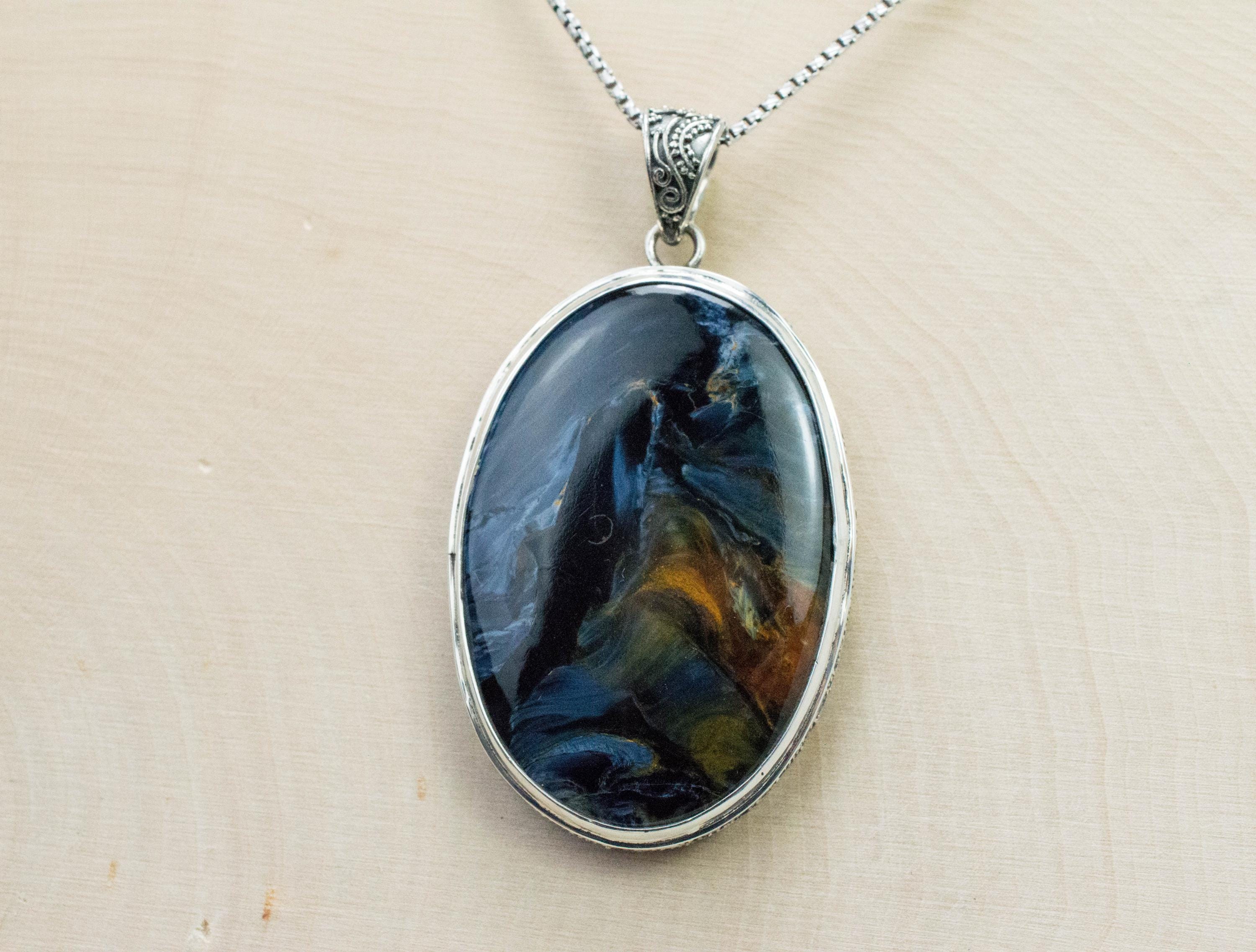 Pietersite Pendant; Natural Untreated Namibia Pietersite; 43x31mm - Mark Oliver Gems