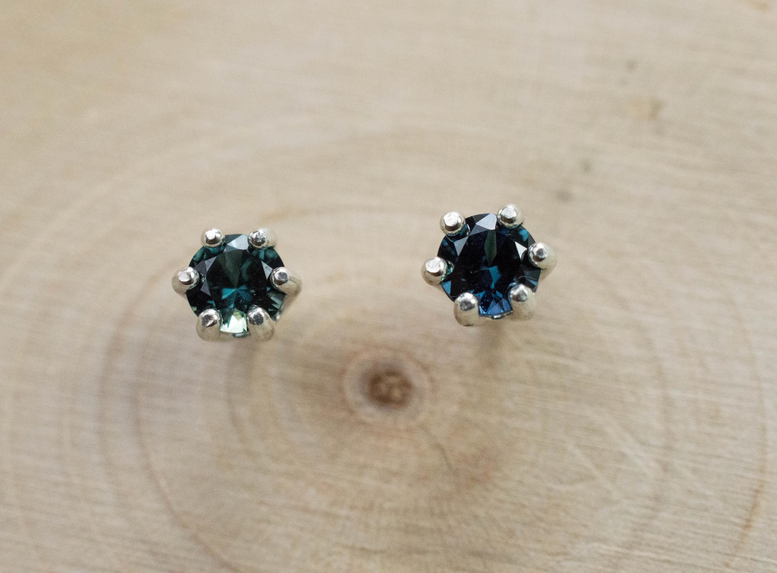 Teal Sapphire Earrings; Natural Untreated Madagascar Sapphire; 0.575cts - Mark Oliver Gems