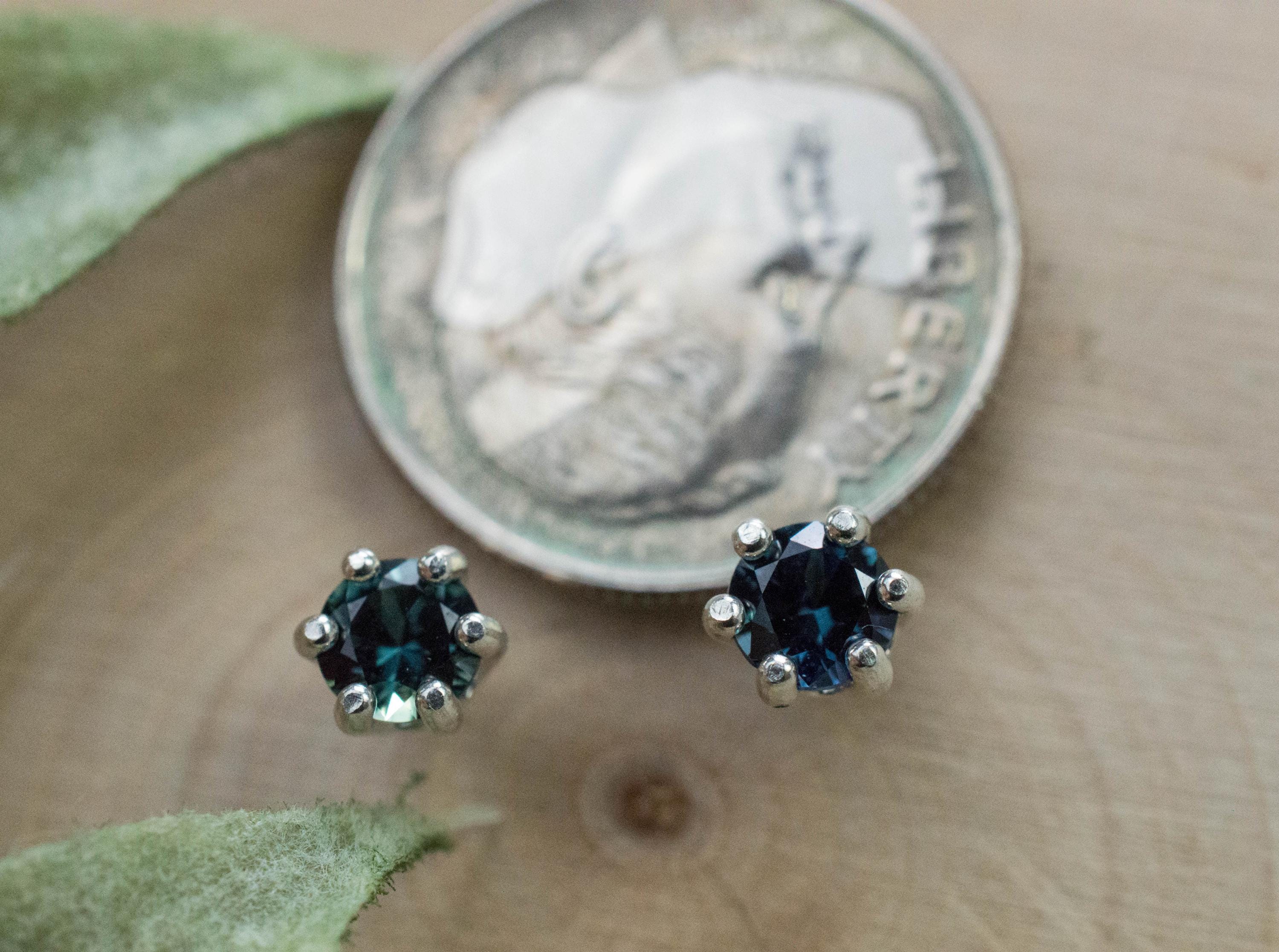 Teal Sapphire Earrings; Natural Untreated Madagascar Sapphire; 0.575cts - Mark Oliver Gems