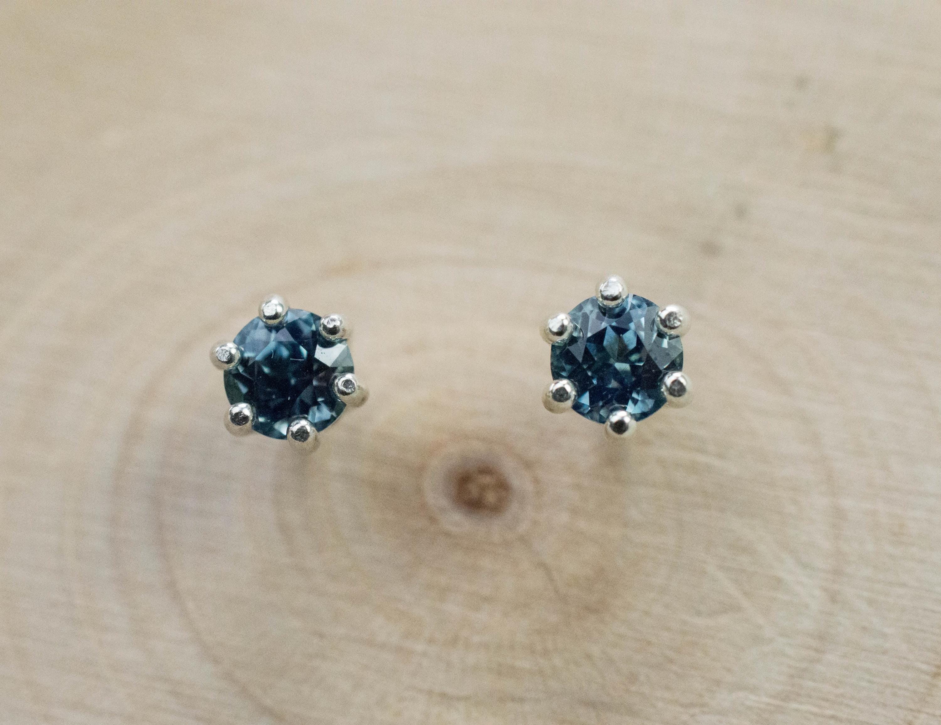 Teal Sapphire Earrings; Natural Untreated Madagascar Sapphire; 0.720cts - Mark Oliver Gems