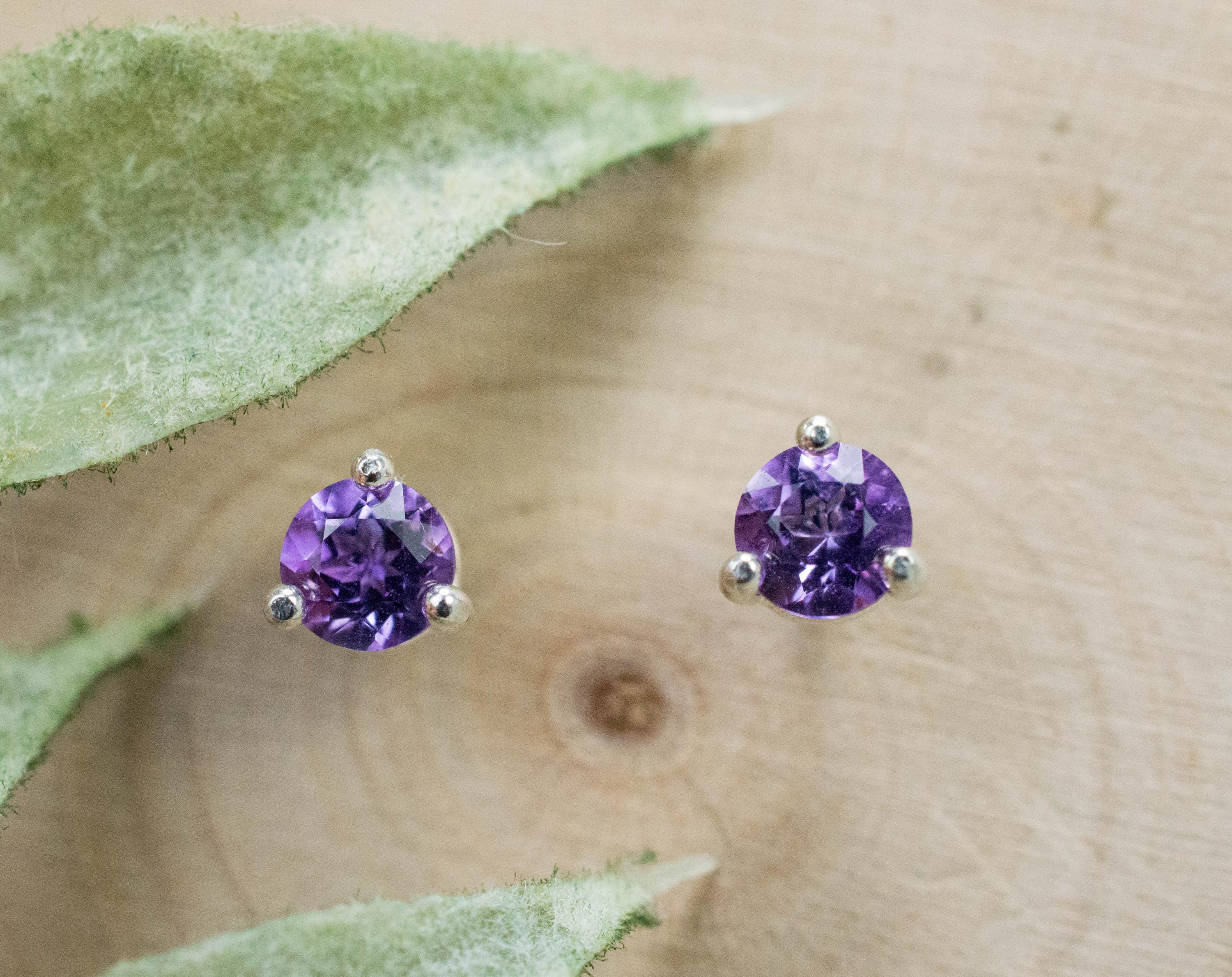 Amethyst Earrings, Natural Untreated Brazilian Amethyst; 0.430cts - Mark Oliver Gems
