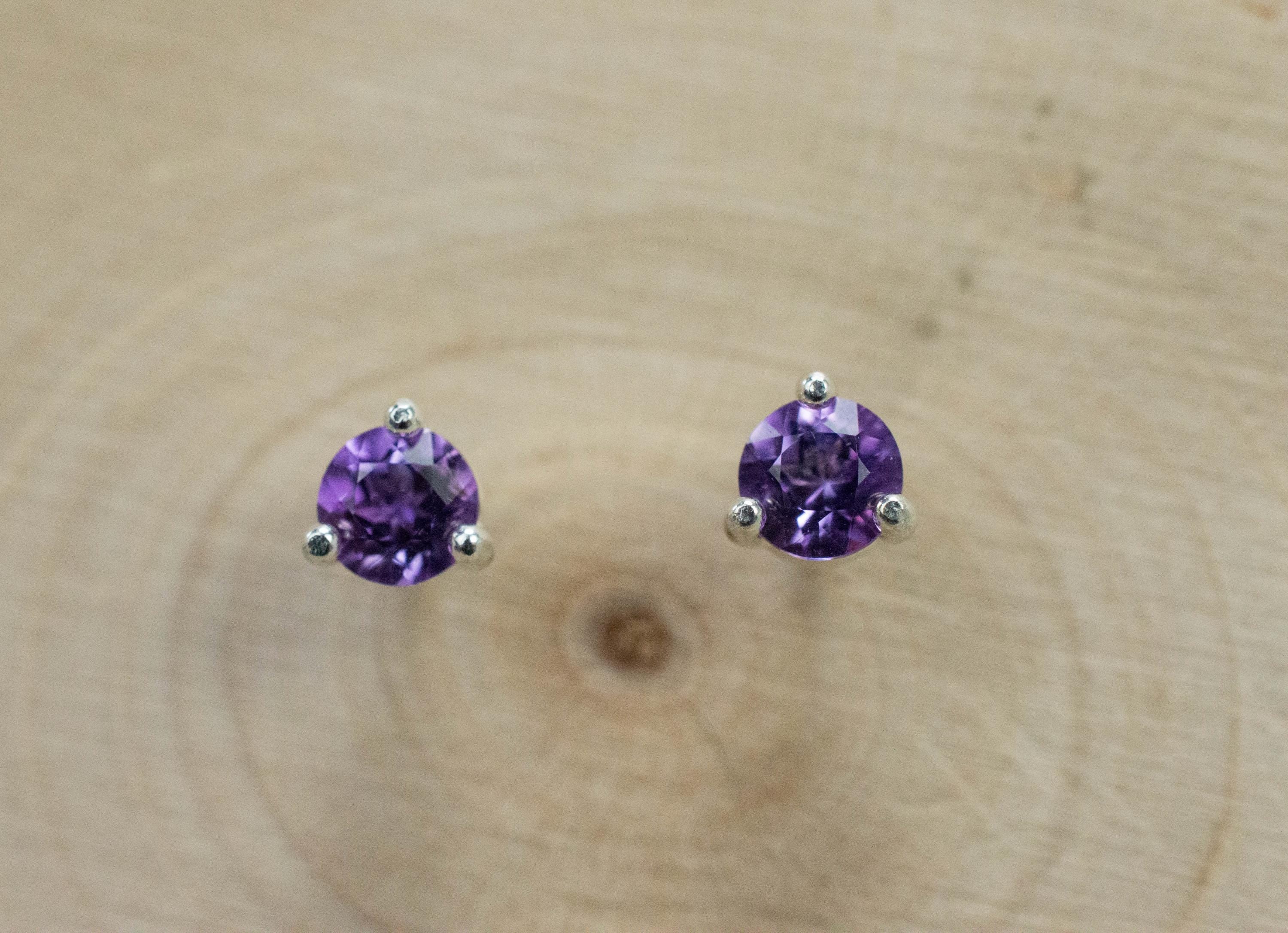 Amethyst Earrings, Natural Untreated Brazilian Amethyst; 0.430cts - Mark Oliver Gems