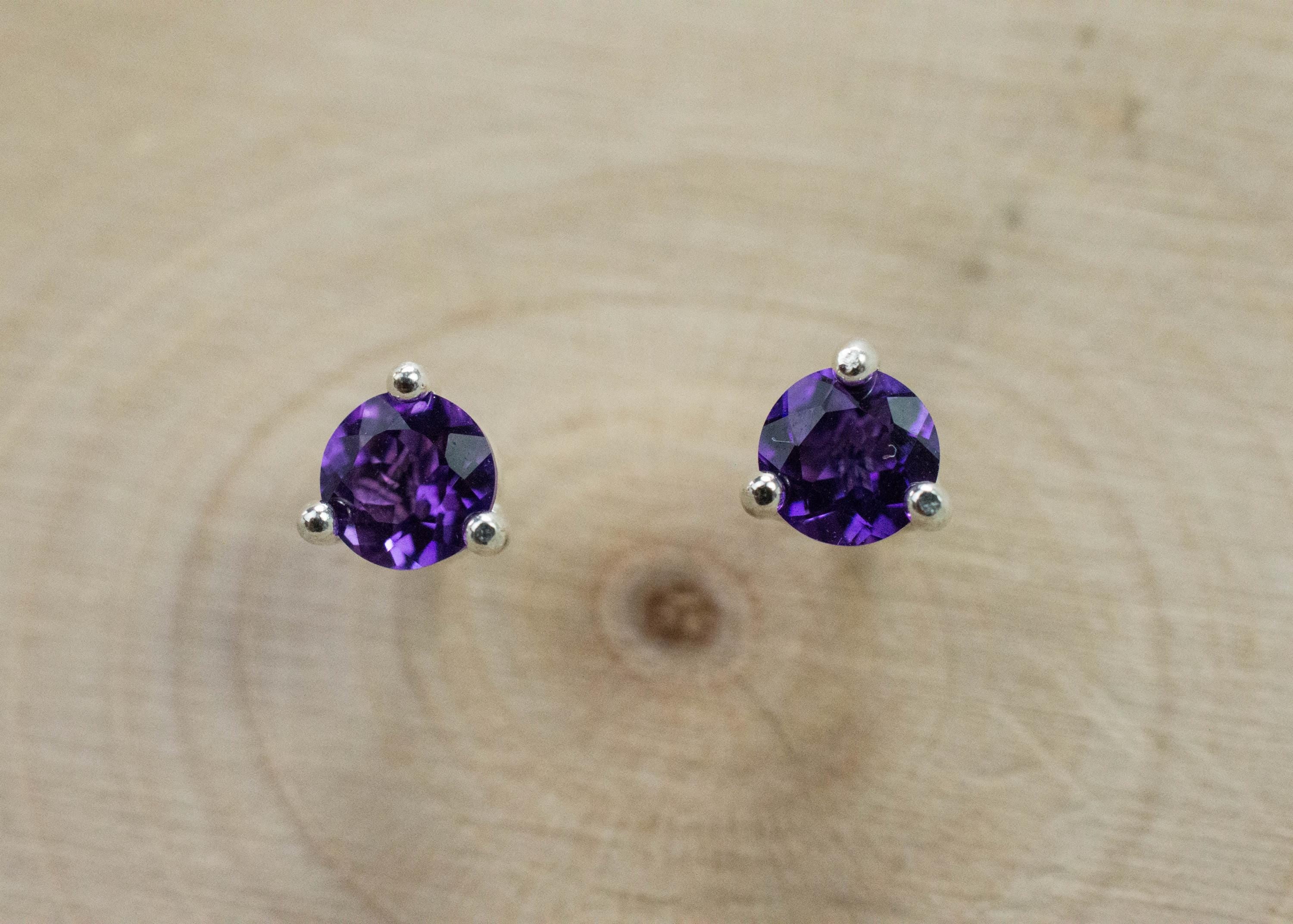 Amethyst Earrings, Natural Untreated Brazilian Amethyst; 0.435cts - Mark Oliver Gems
