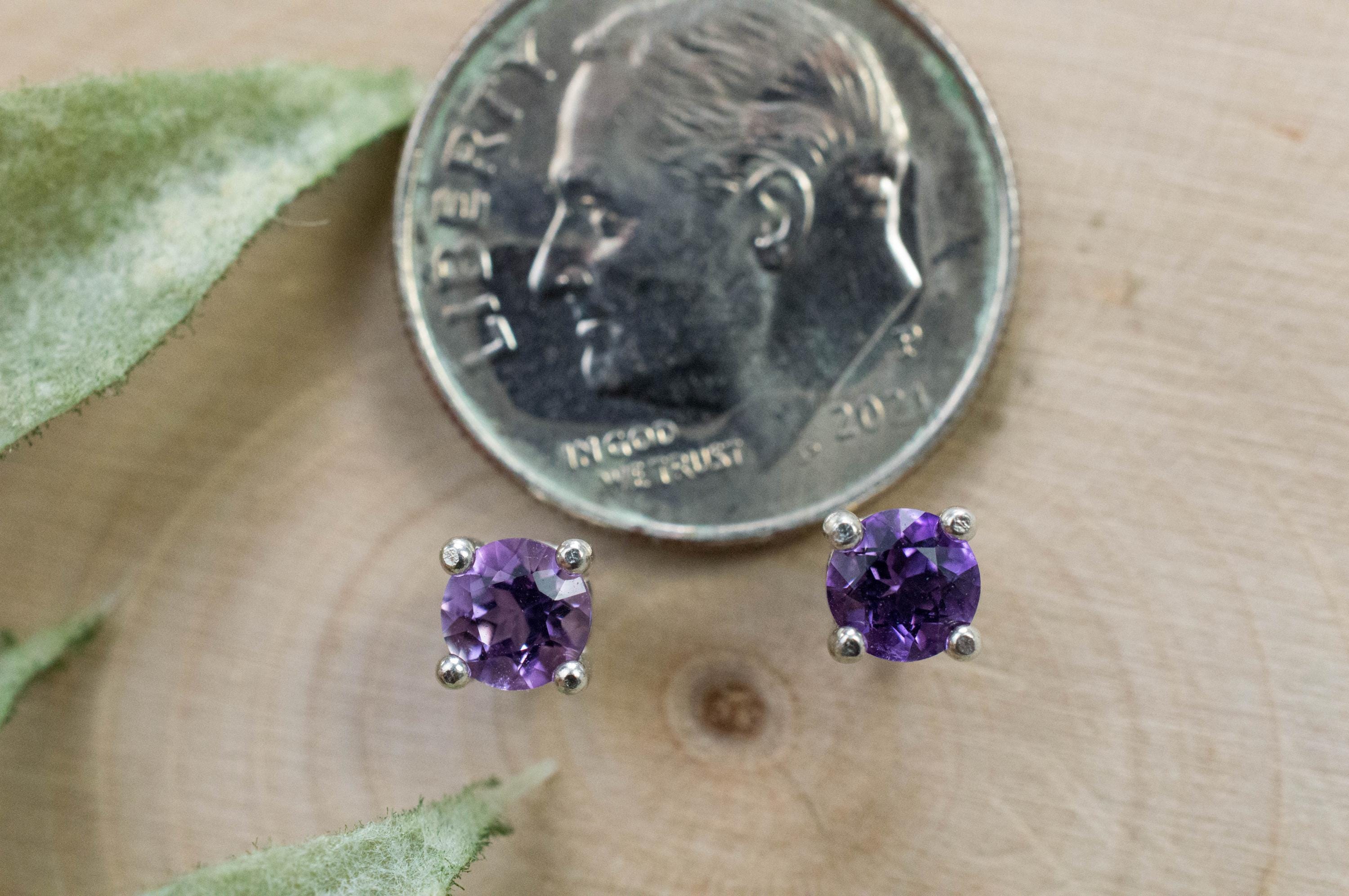 Amethyst Earrings, Natural Untreated Brazilian Amethyst; 0.450cts - Mark Oliver Gems