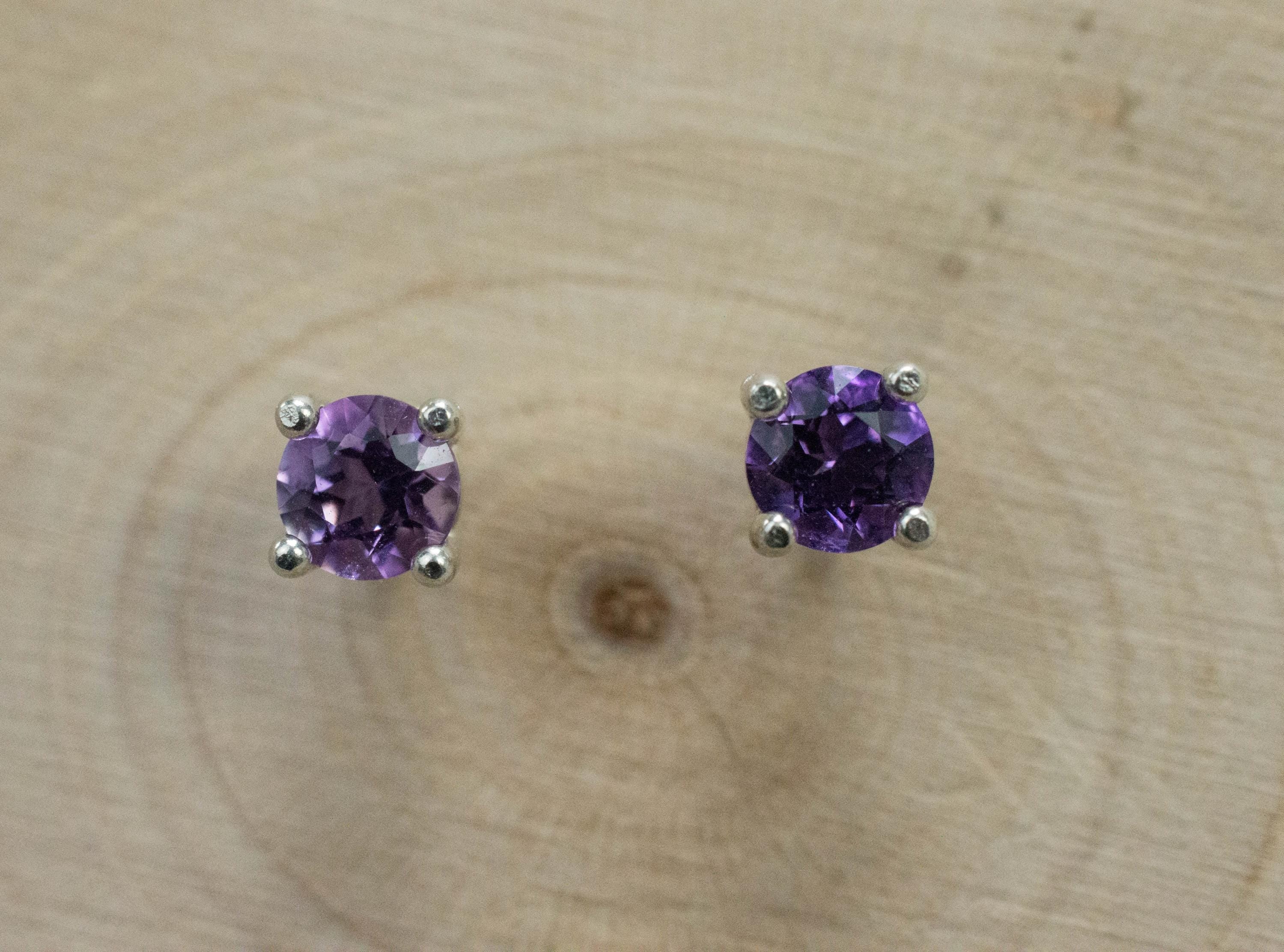 Amethyst Earrings, Natural Untreated Brazilian Amethyst; 0.450cts - Mark Oliver Gems