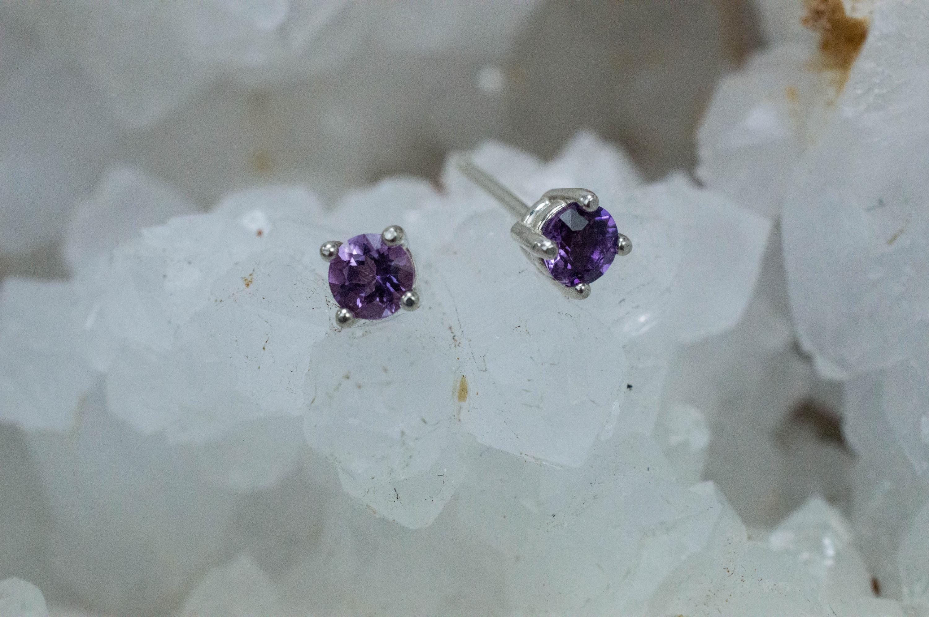 Amethyst Earrings, Natural Untreated Brazilian Amethyst; 0.450cts - Mark Oliver Gems