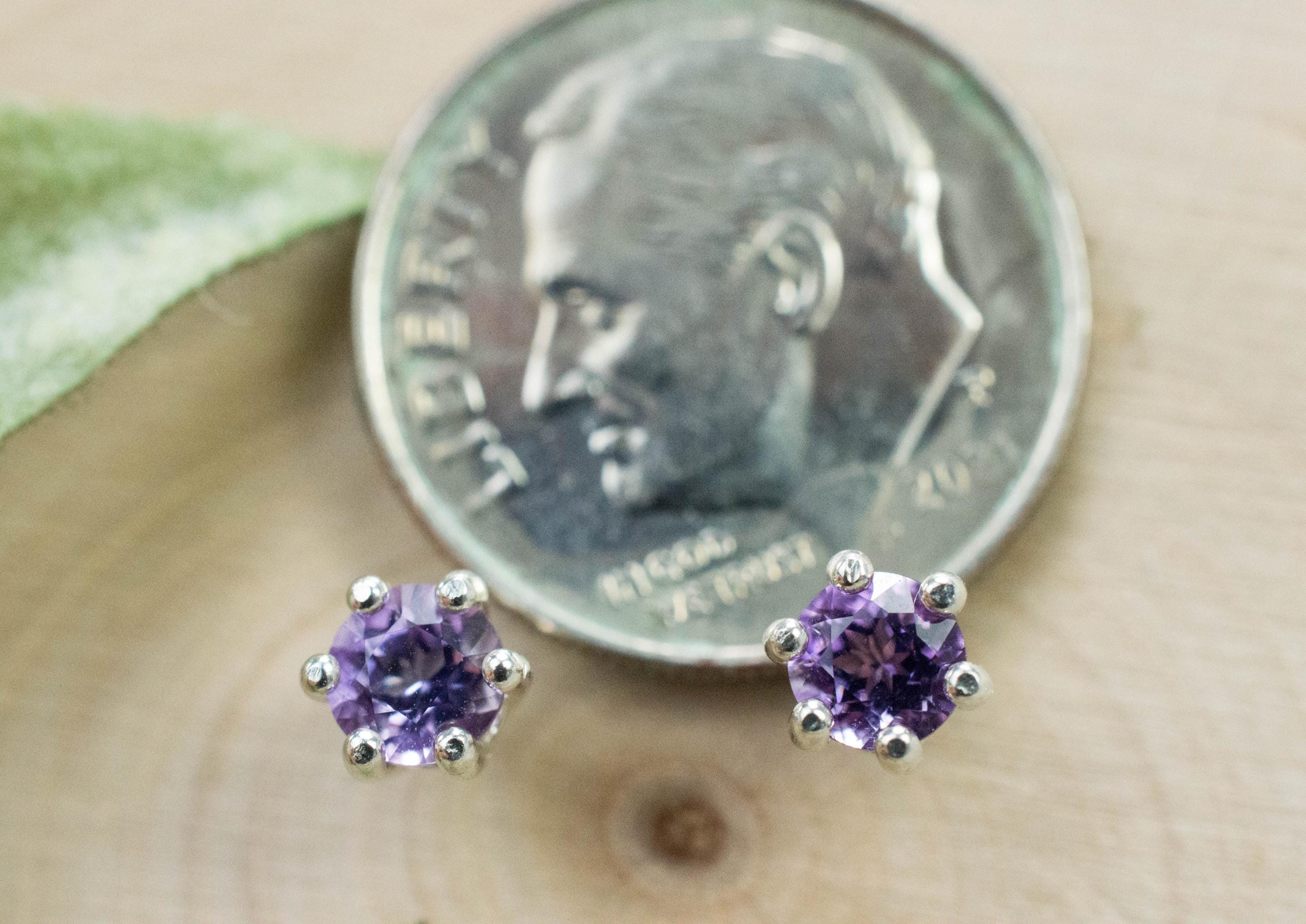 Amethyst Earrings, Natural Untreated Brazilian Amethyst; 0.475cts - Mark Oliver Gems