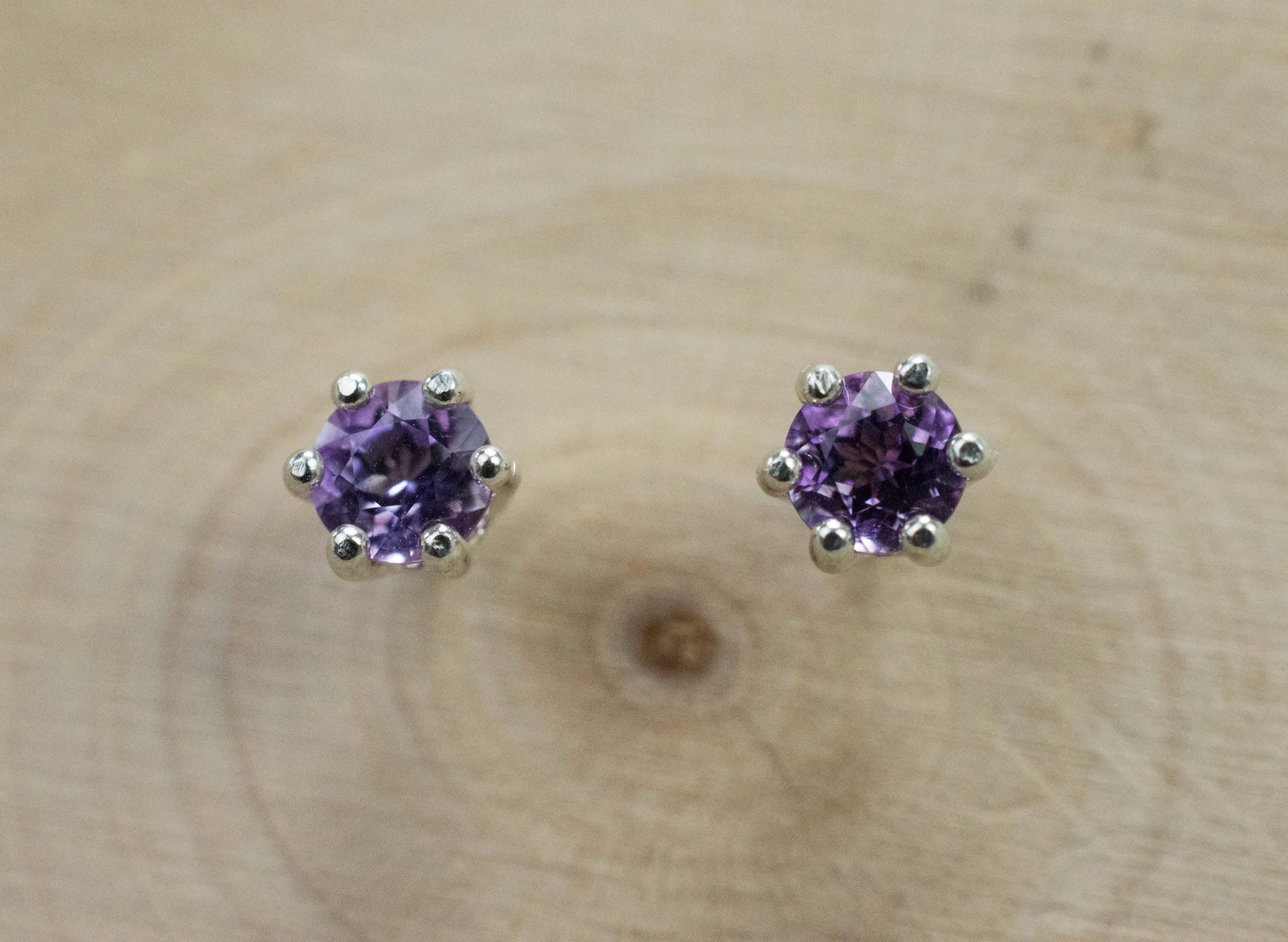 Amethyst Earrings, Natural Untreated Brazilian Amethyst; 0.475cts - Mark Oliver Gems