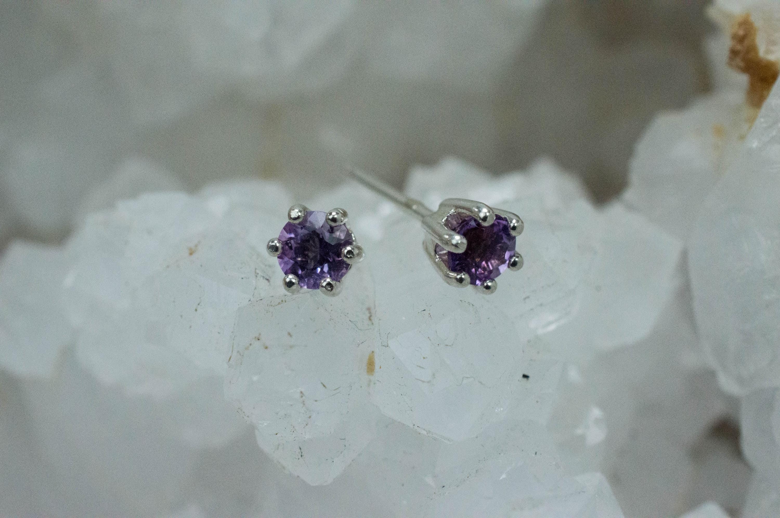 Amethyst Earrings, Natural Untreated Brazilian Amethyst; 0.475cts - Mark Oliver Gems