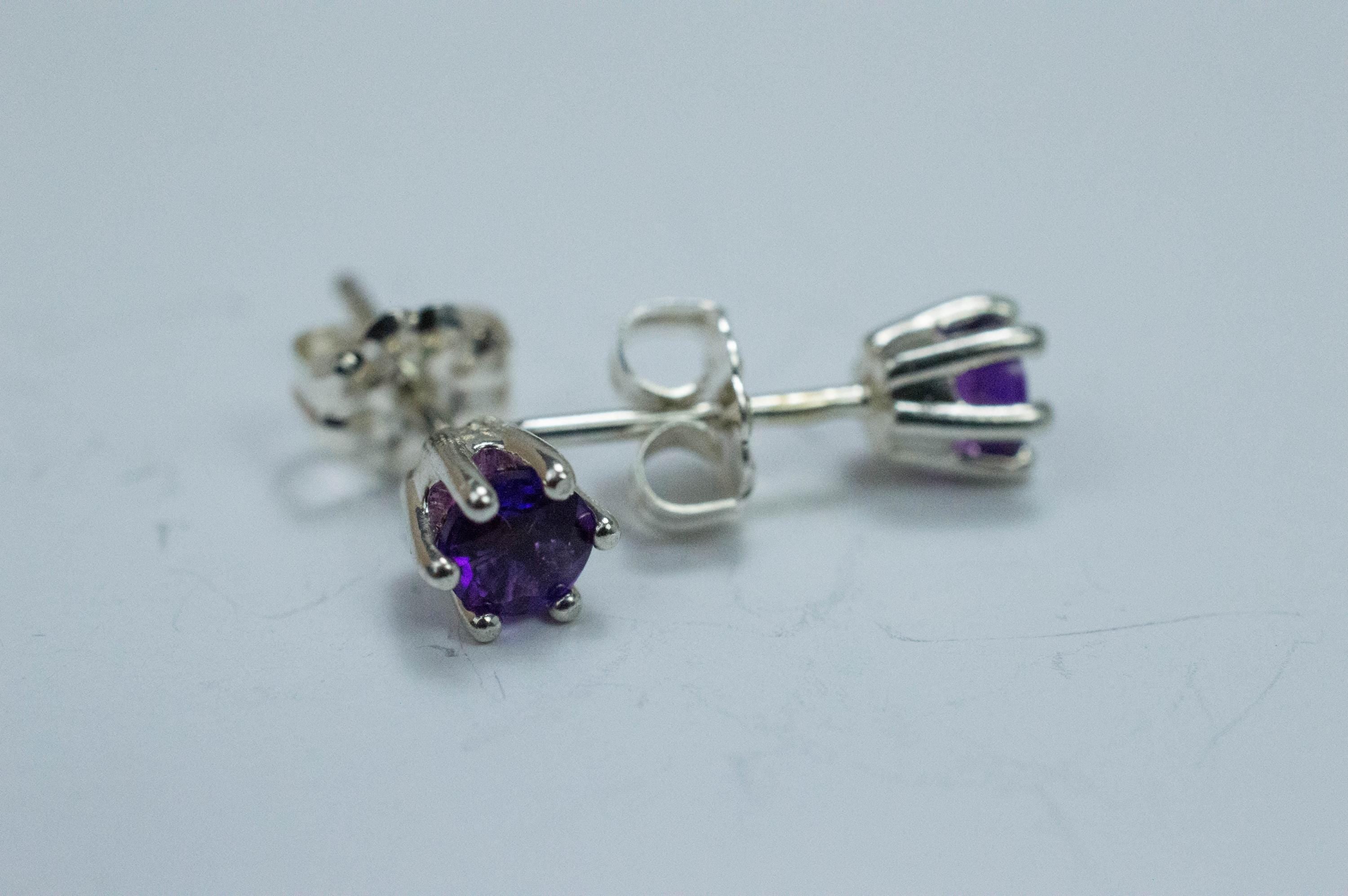 Amethyst Earrings, Natural Untreated Brazilian Amethyst; 0.480cts - Mark Oliver Gems