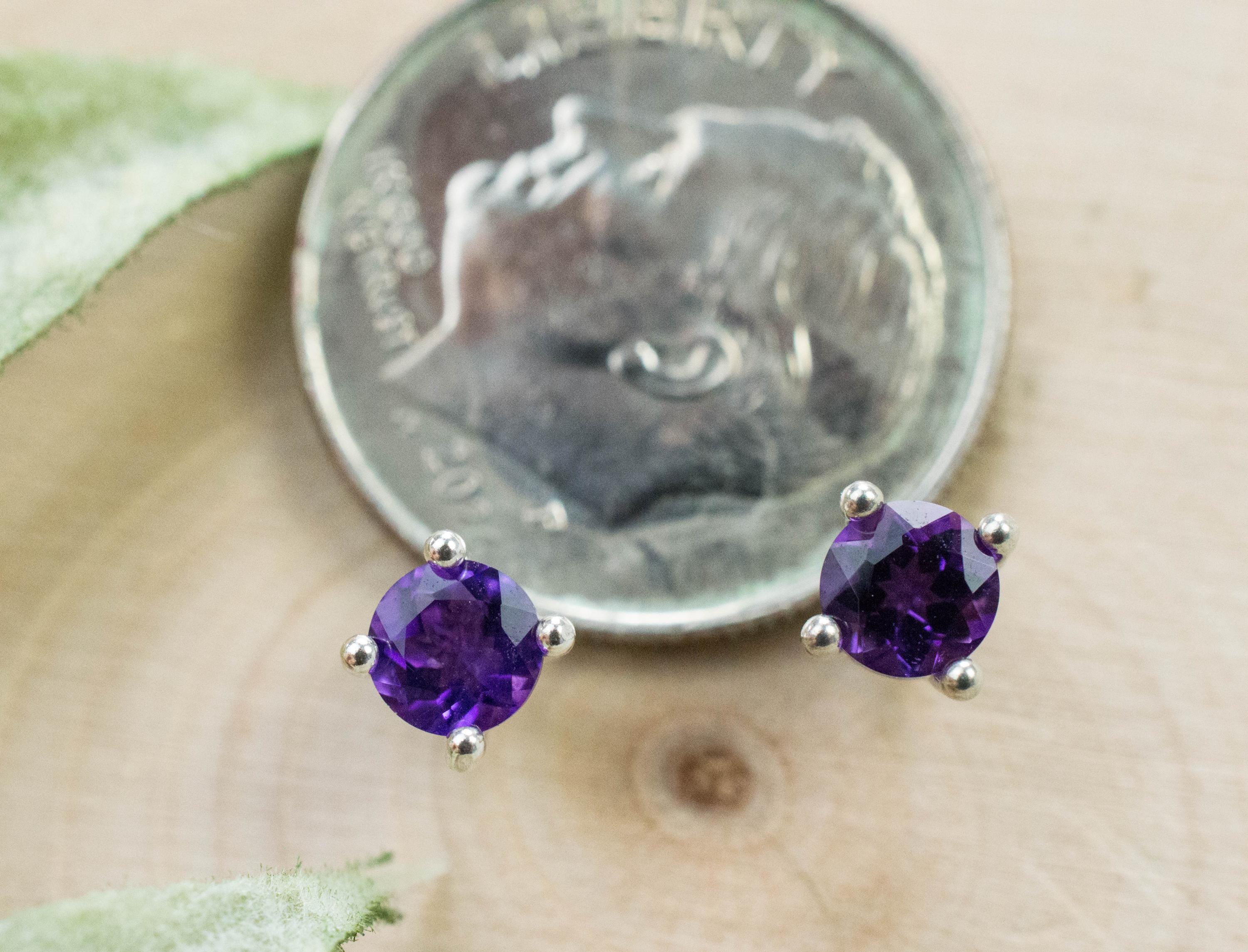 Amethyst Earrings, Natural Untreated Brazilian Amethyst; 0.500cts - Mark Oliver Gems