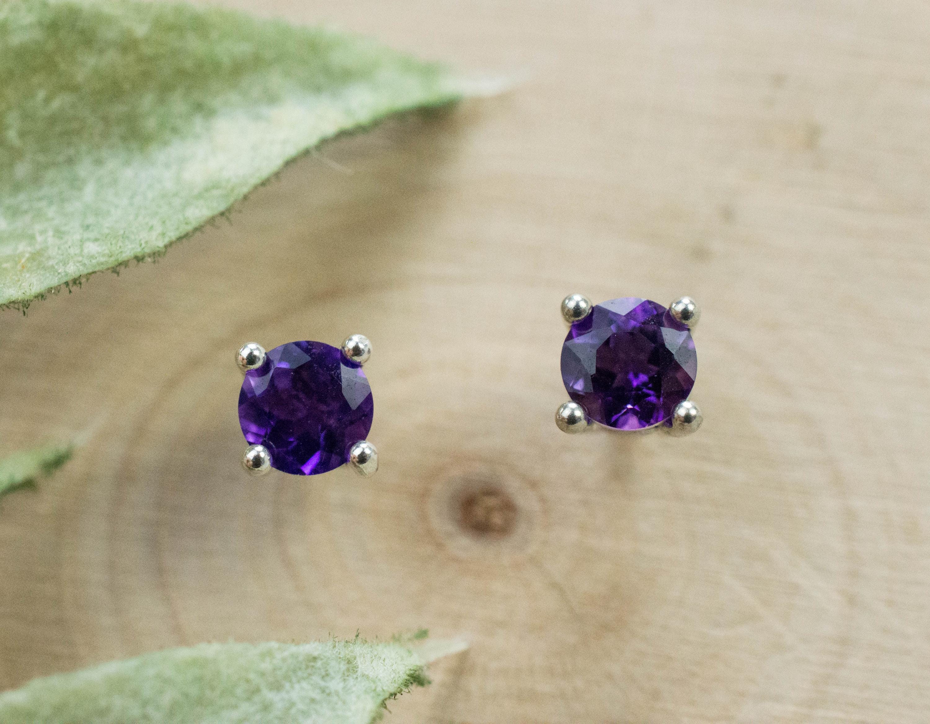 Amethyst Earrings, Natural Untreated Brazilian Amethyst; 0.500cts - Mark Oliver Gems