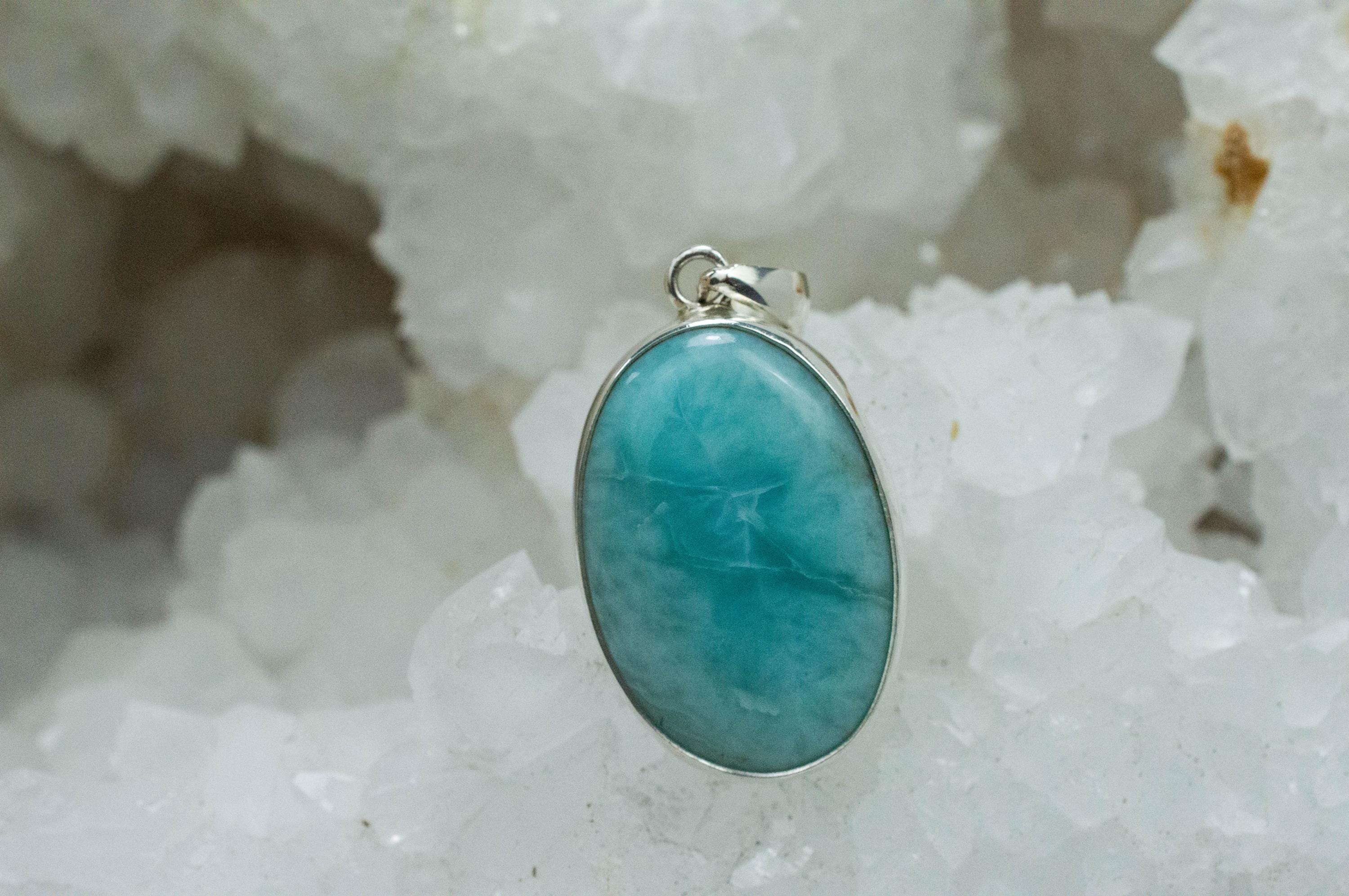 Larimar Pendant, Natural Untreated Dominican Republic Larimar, 27x19mm - Mark Oliver Gems