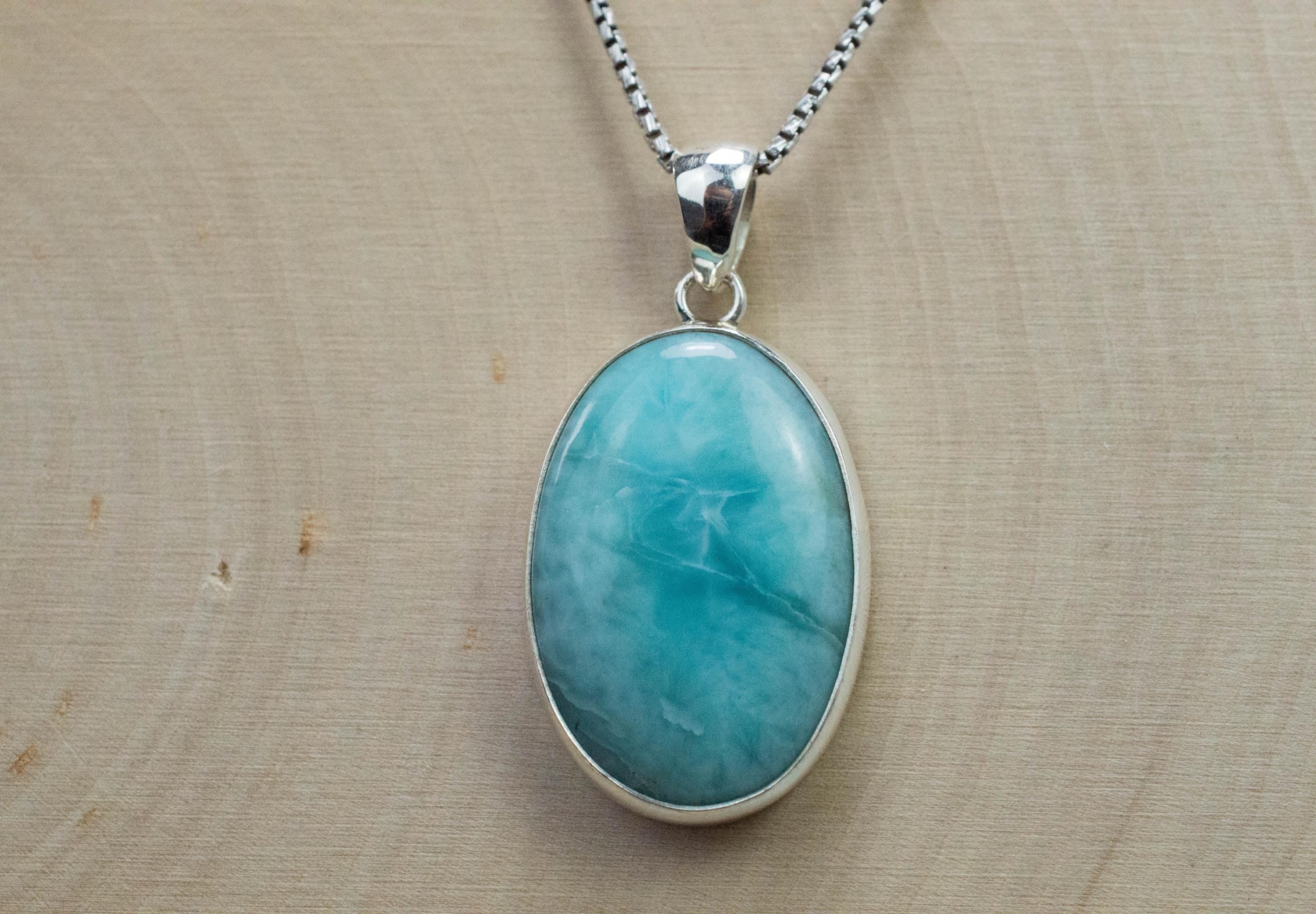 Larimar Pendant, Natural Untreated Dominican Republic Larimar, 27x19mm - Mark Oliver Gems