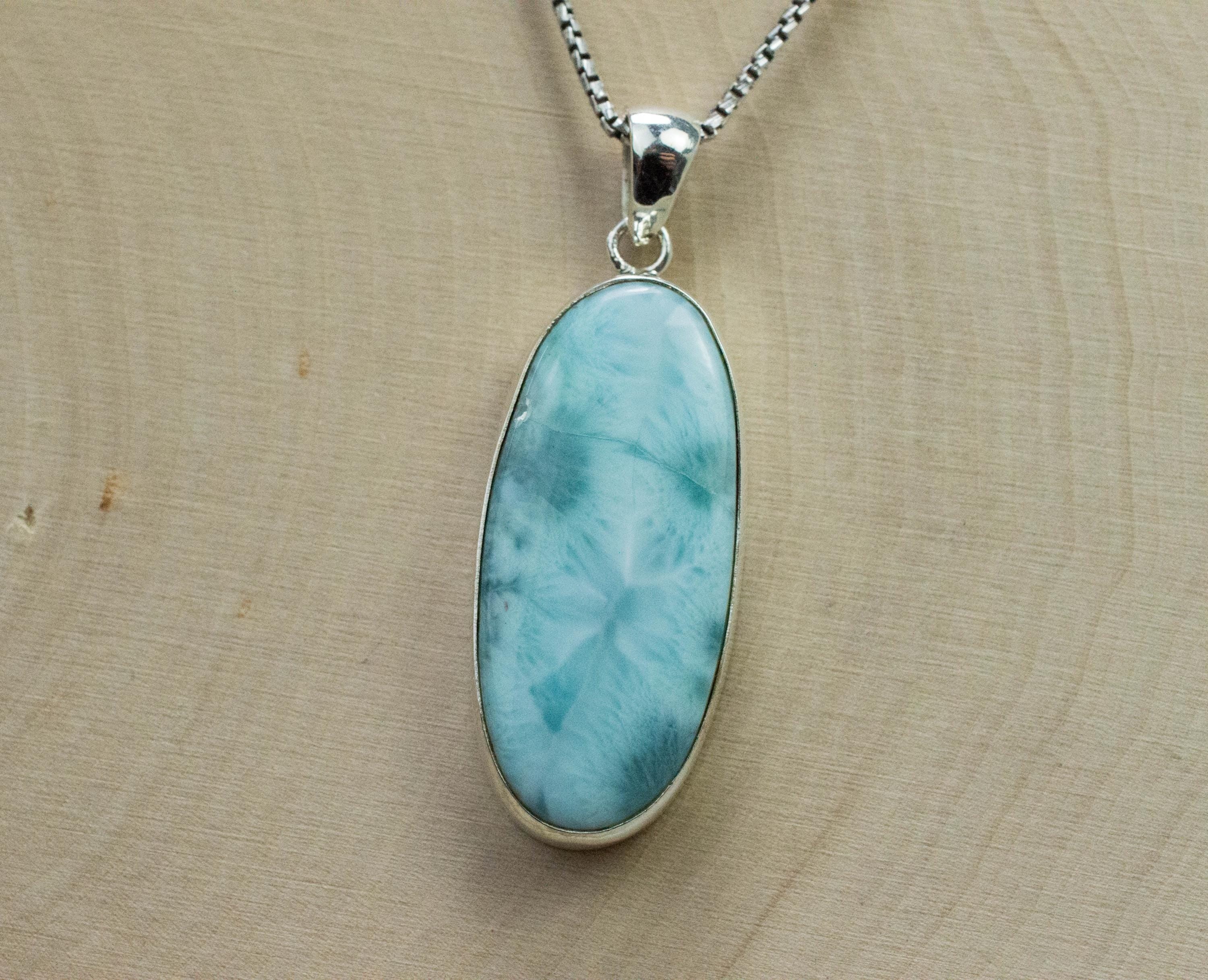 Larimar Pendant, Natural Untreated Dominican Republic Larimar, 34x15mm - Mark Oliver Gems