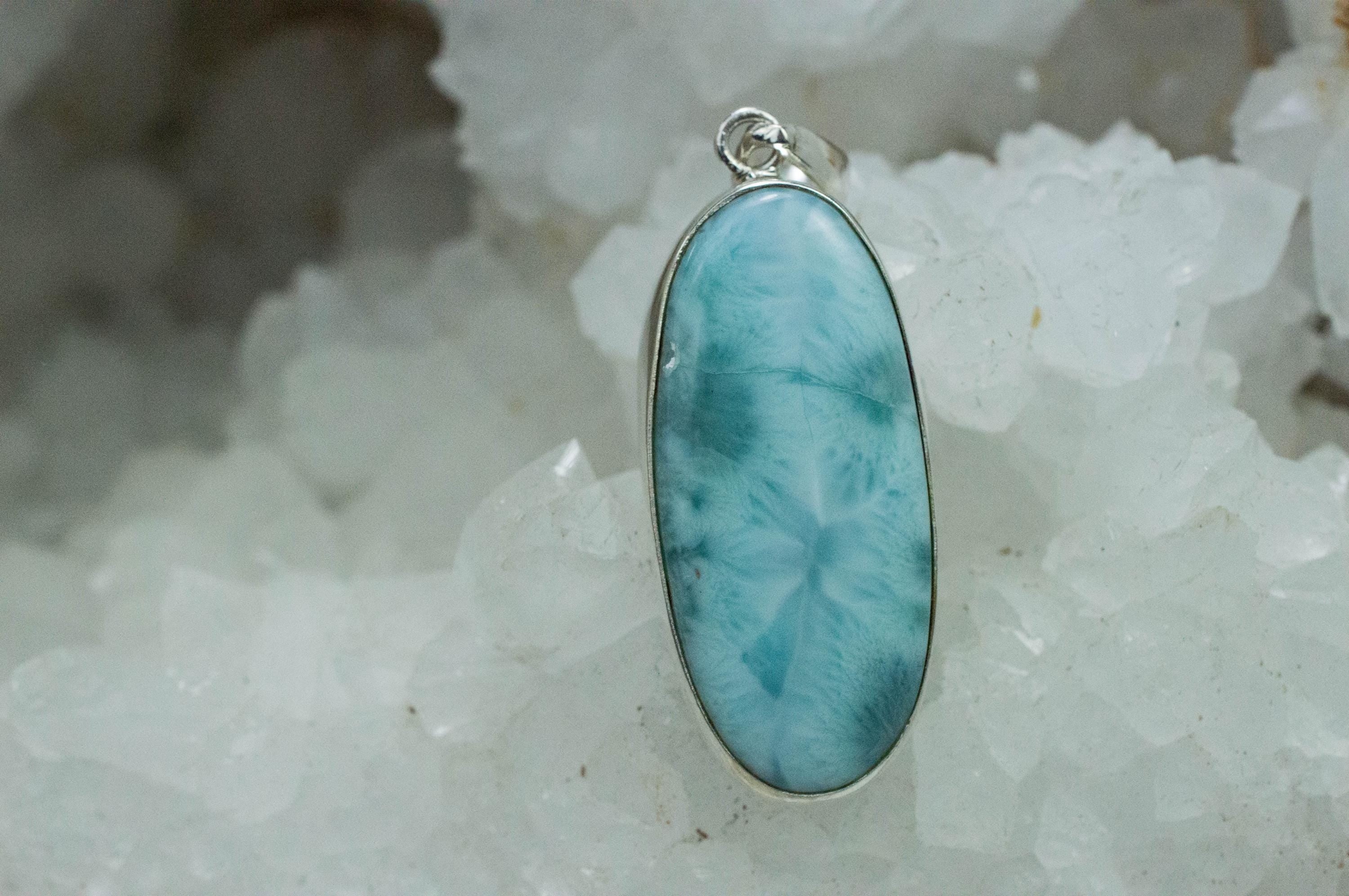 Larimar Pendant, Natural Untreated Dominican Republic Larimar, 34x15mm - Mark Oliver Gems