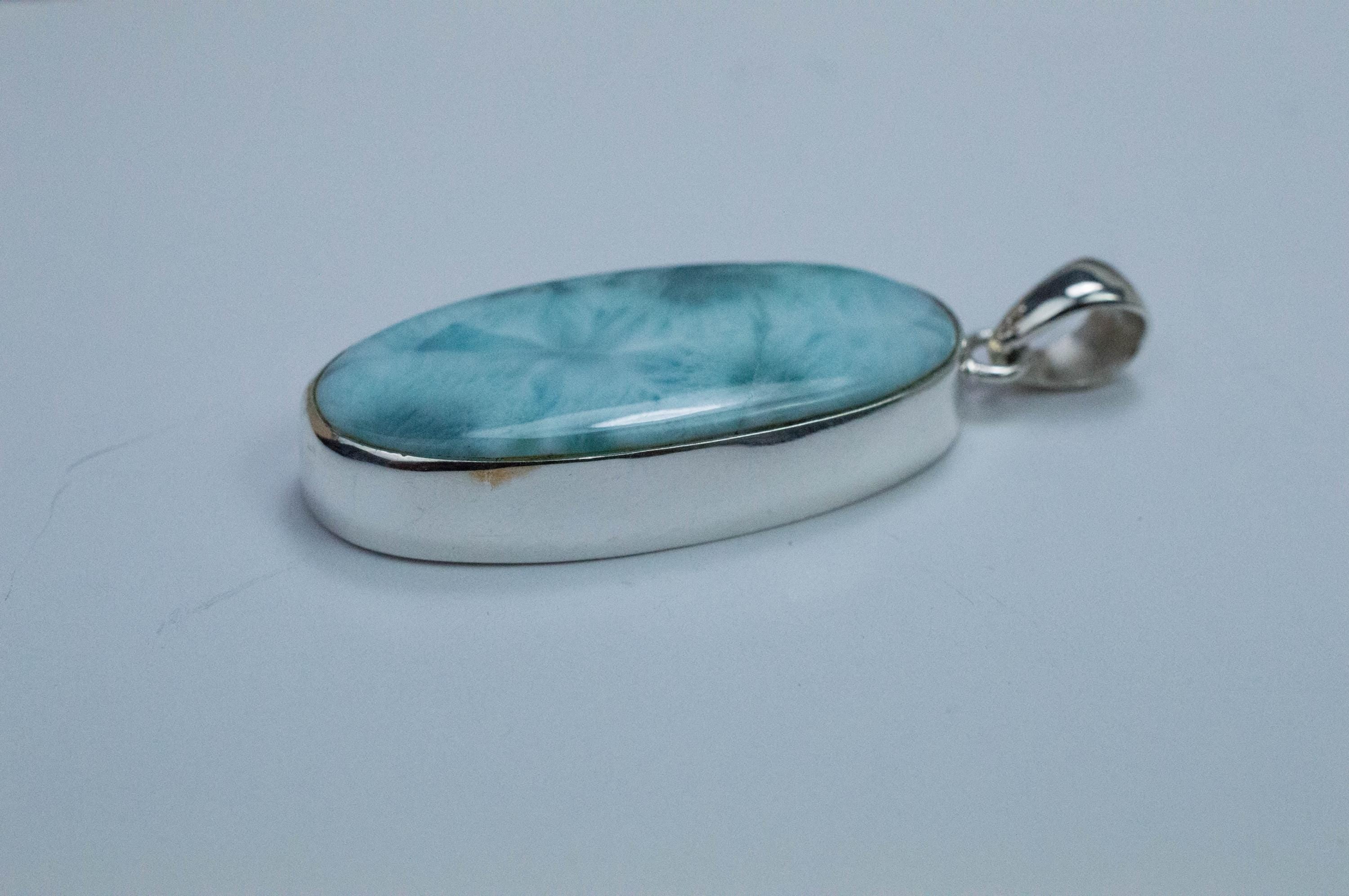 Larimar Pendant, Natural Untreated Dominican Republic Larimar, 34x15mm - Mark Oliver Gems