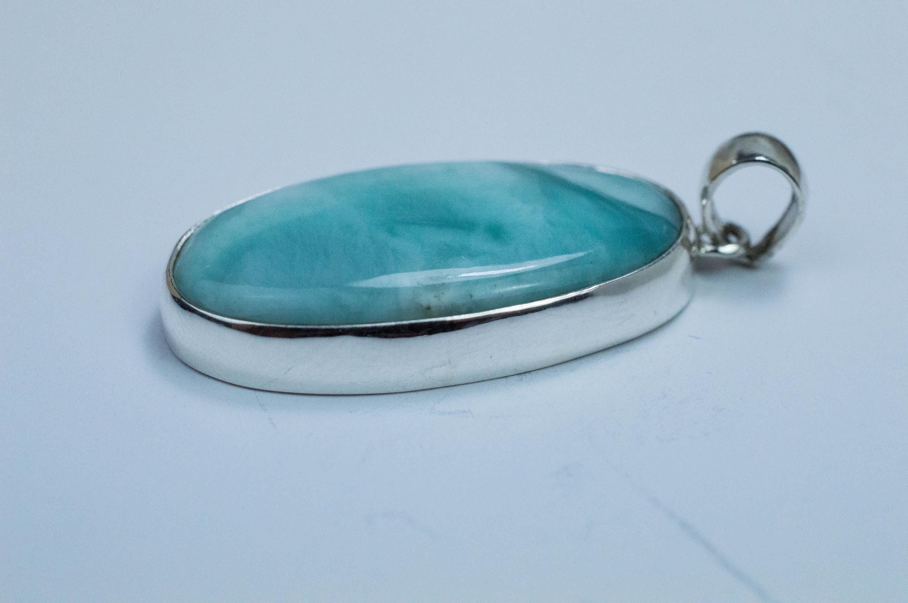 Larimar Pendant, Natural Untreated Dominican Republic Larimar, 33x17mm - Mark Oliver Gems