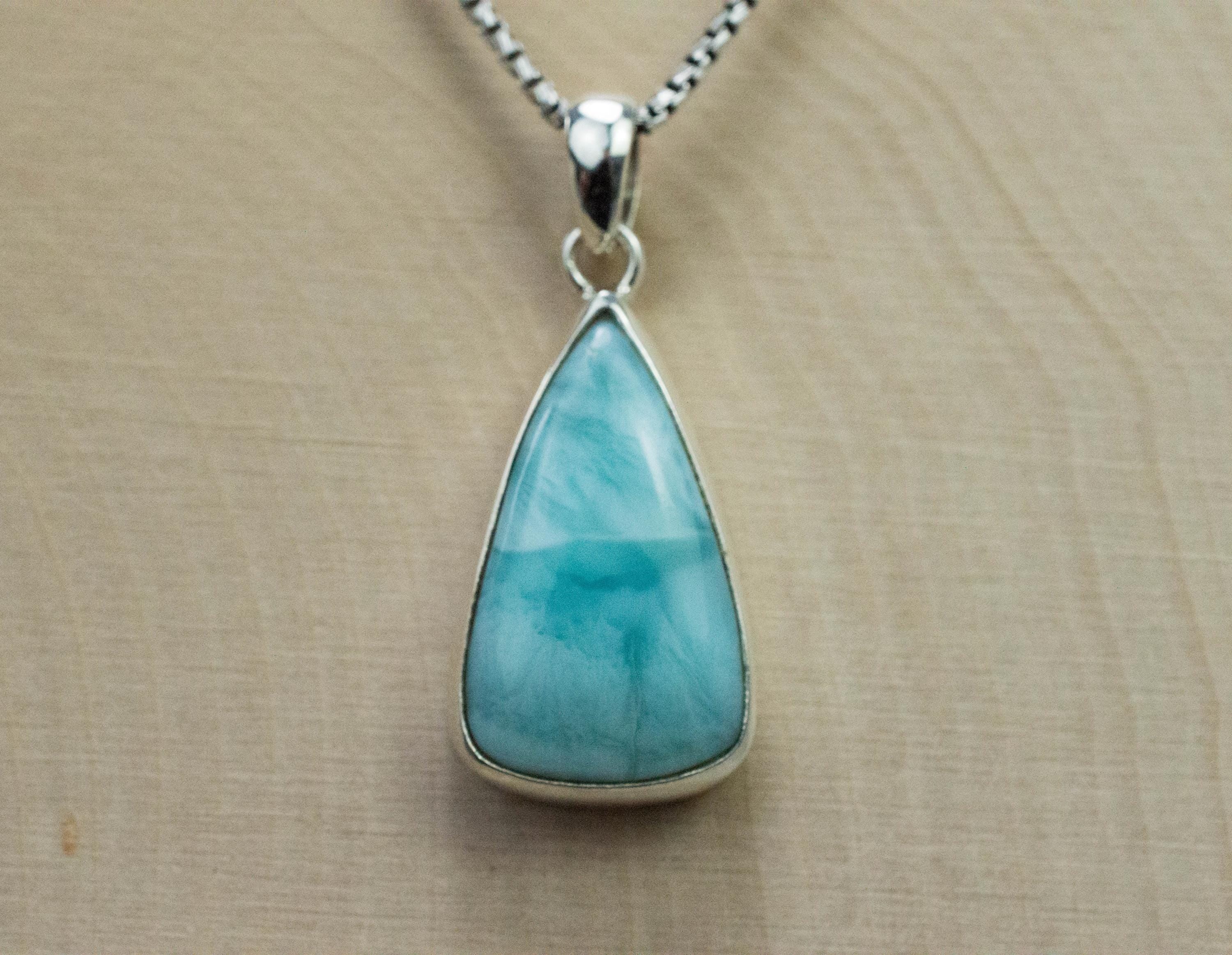 Larimar Pendant, Natural Untreated Dominican Republic Larimar, 22x13mm - Mark Oliver Gems