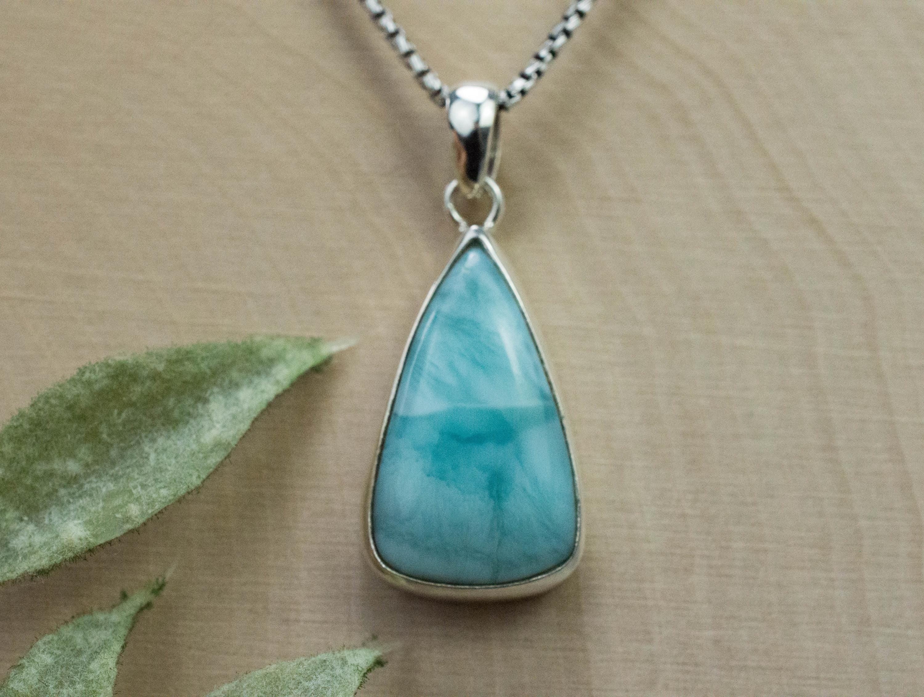 Larimar Pendant, Natural Untreated Dominican Republic Larimar, 22x13mm - Mark Oliver Gems