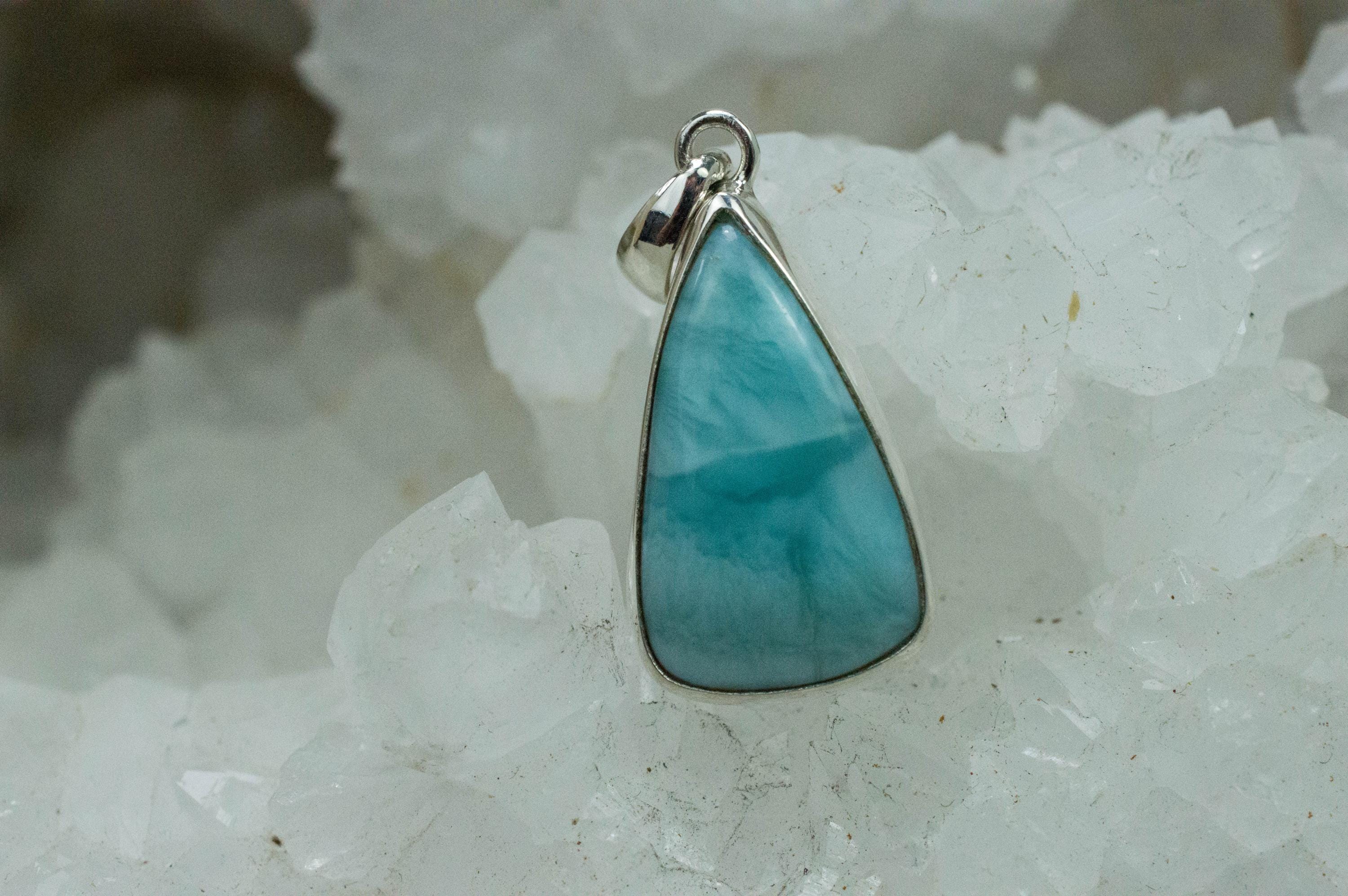 Larimar Pendant, Natural Untreated Dominican Republic Larimar, 22x13mm - Mark Oliver Gems