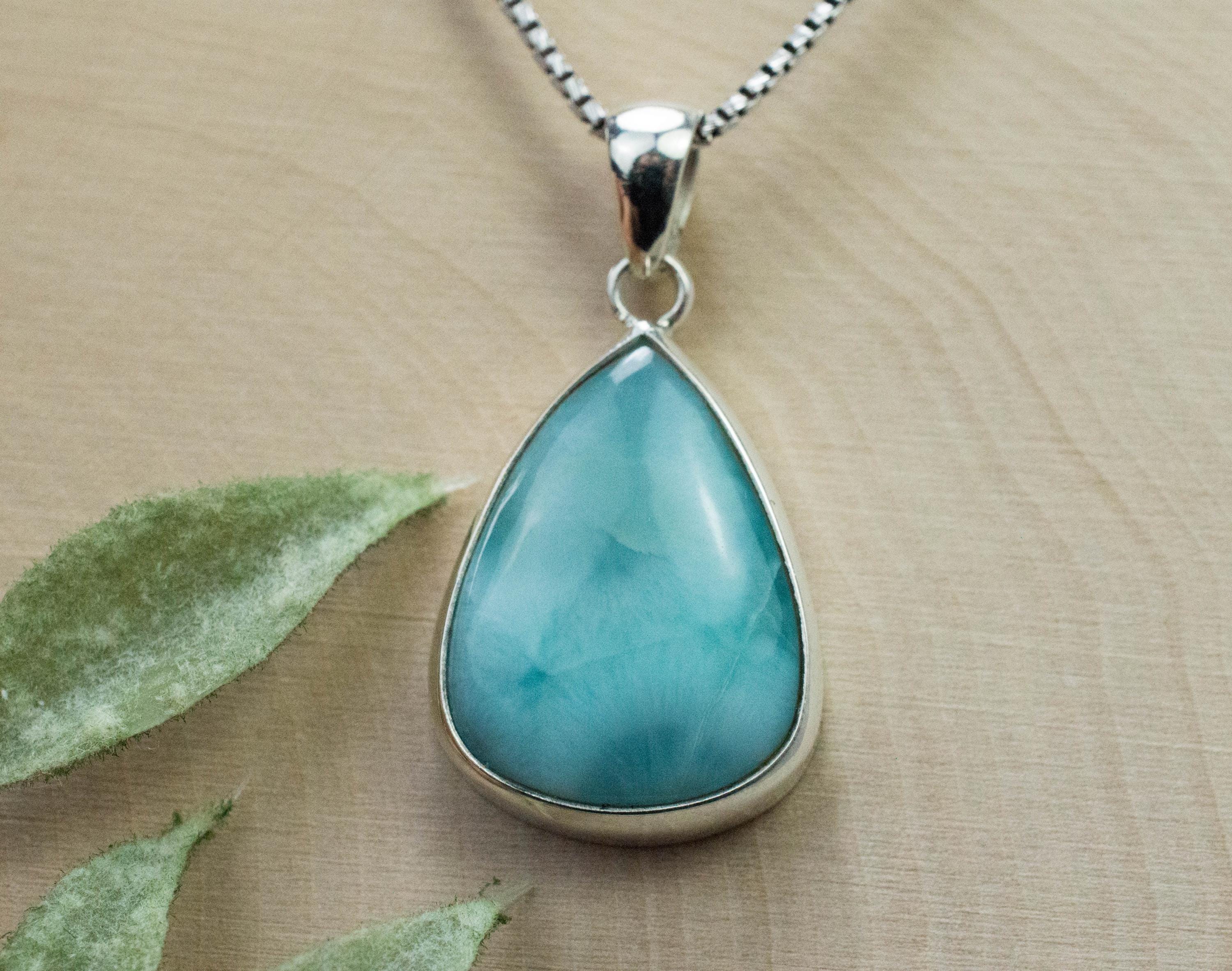 Larimar Pendant, Natural Untreated Dominican Republic Larimar, 23x18mm - Mark Oliver Gems