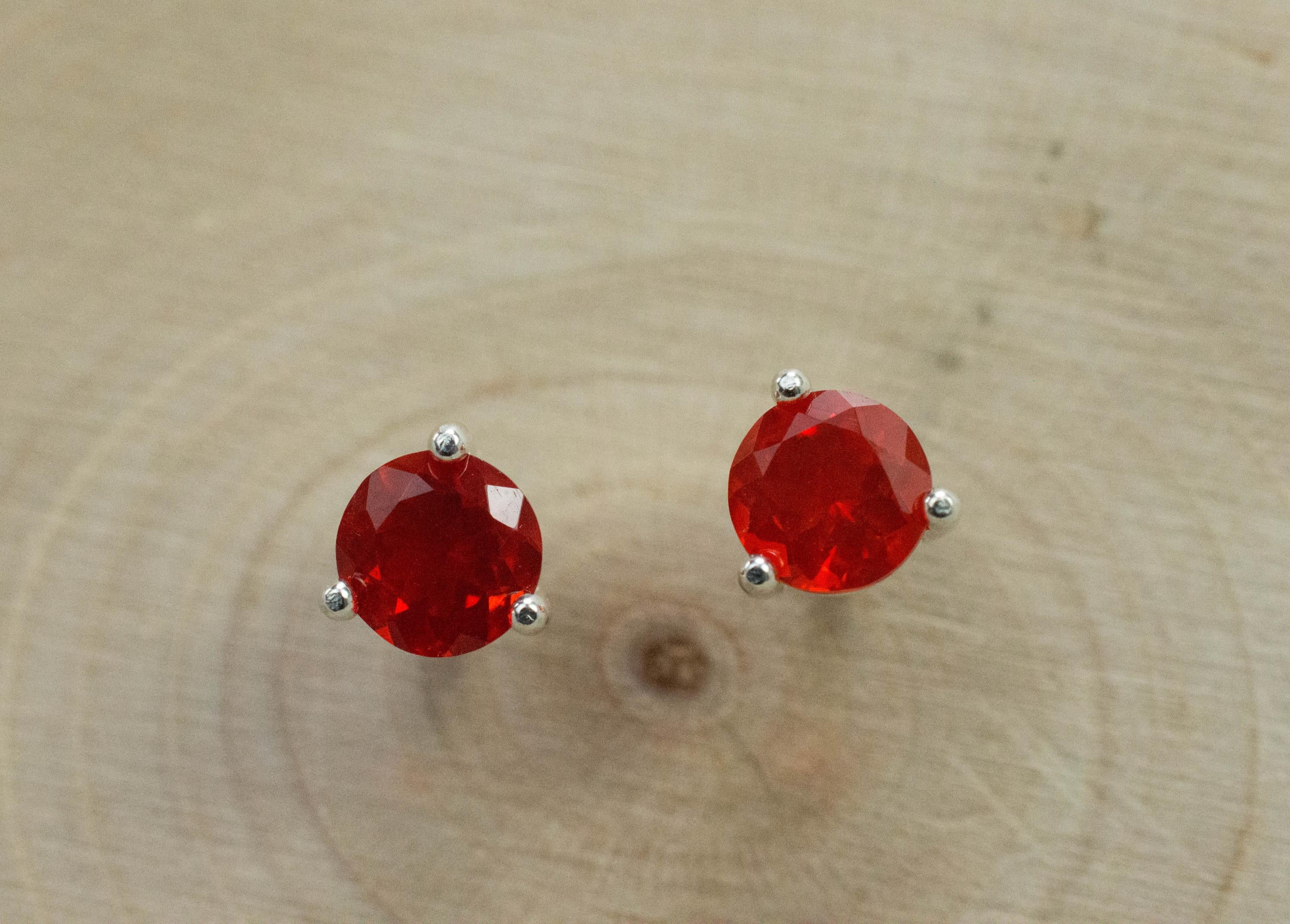 Fire Opal Earrings, Natural Untreated Mexico Opal; 0.755cts - Mark Oliver Gems