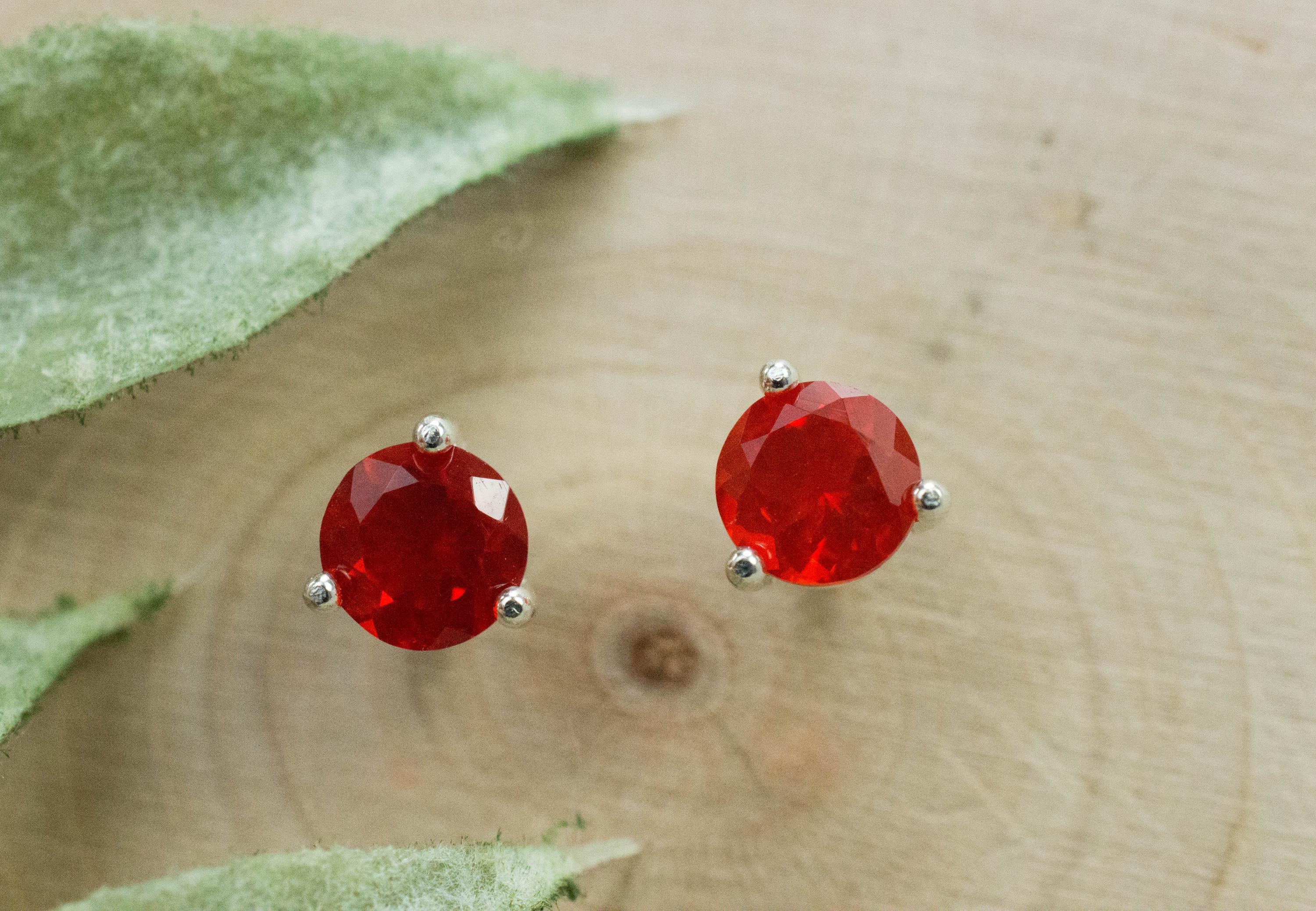 Fire Opal Earrings, Natural Untreated Mexico Opal; 0.755cts - Mark Oliver Gems