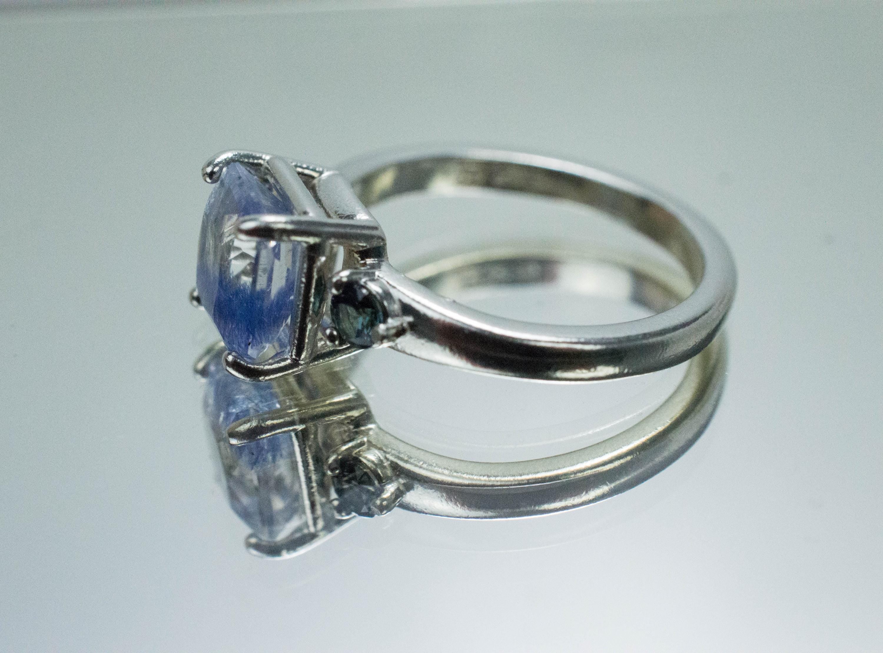 Dumortierite Quartz and Sapphire Ring; Natural Untreated Dumortierite and Blue Sapphire - Mark Oliver Gems