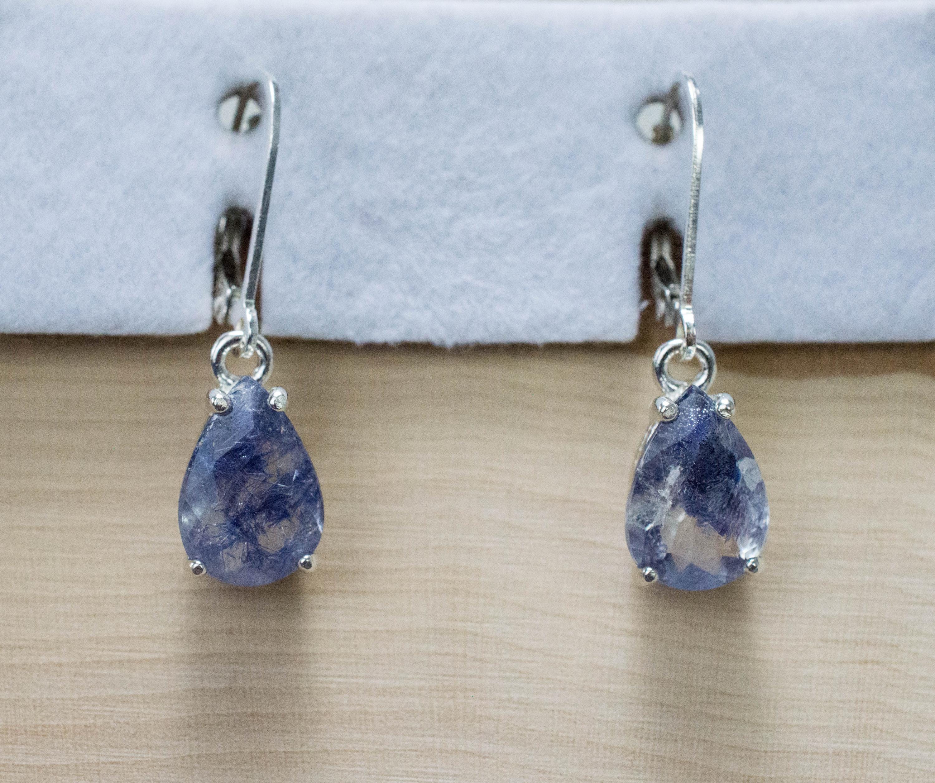 Dumortierite Quartz Earrings; Natural Untreated Brazil Dumortierite; 3.760cts - Mark Oliver Gems