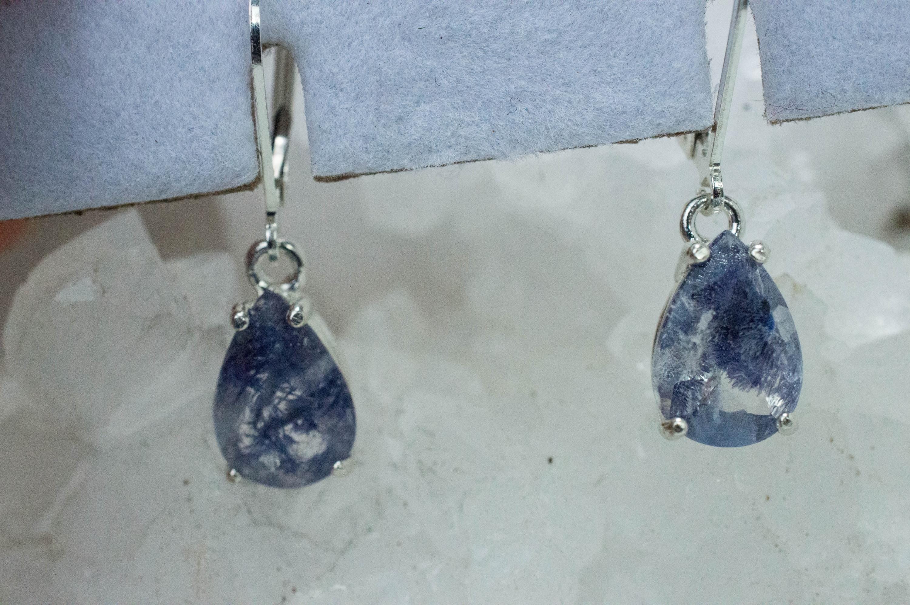 Dumortierite Quartz Earrings; Natural Untreated Brazil Dumortierite; 3.760cts - Mark Oliver Gems