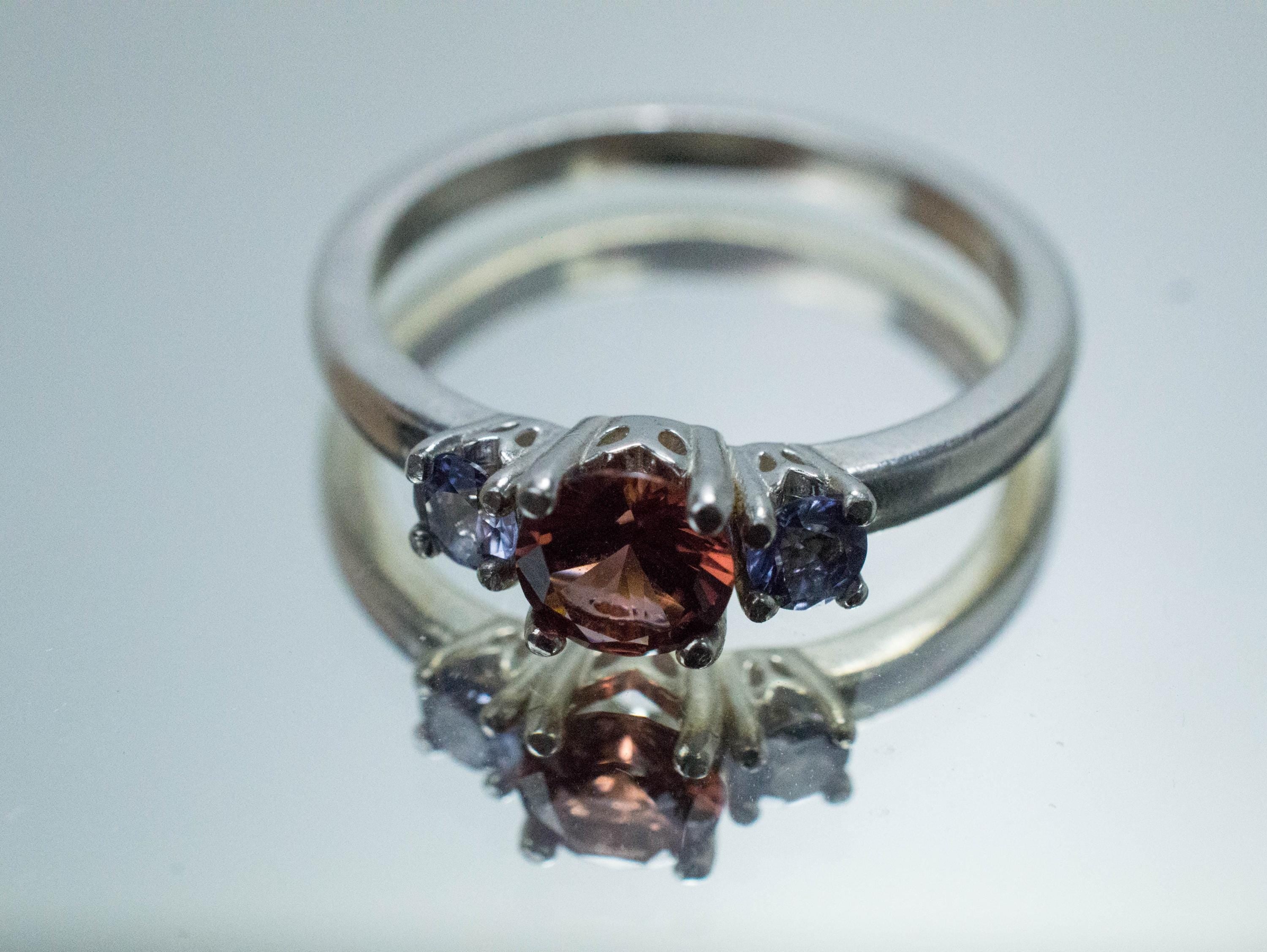 Malaya Garnet and Iolite Ring; Natural Untreated Tanzania Garnet and Iolite - Mark Oliver Gems