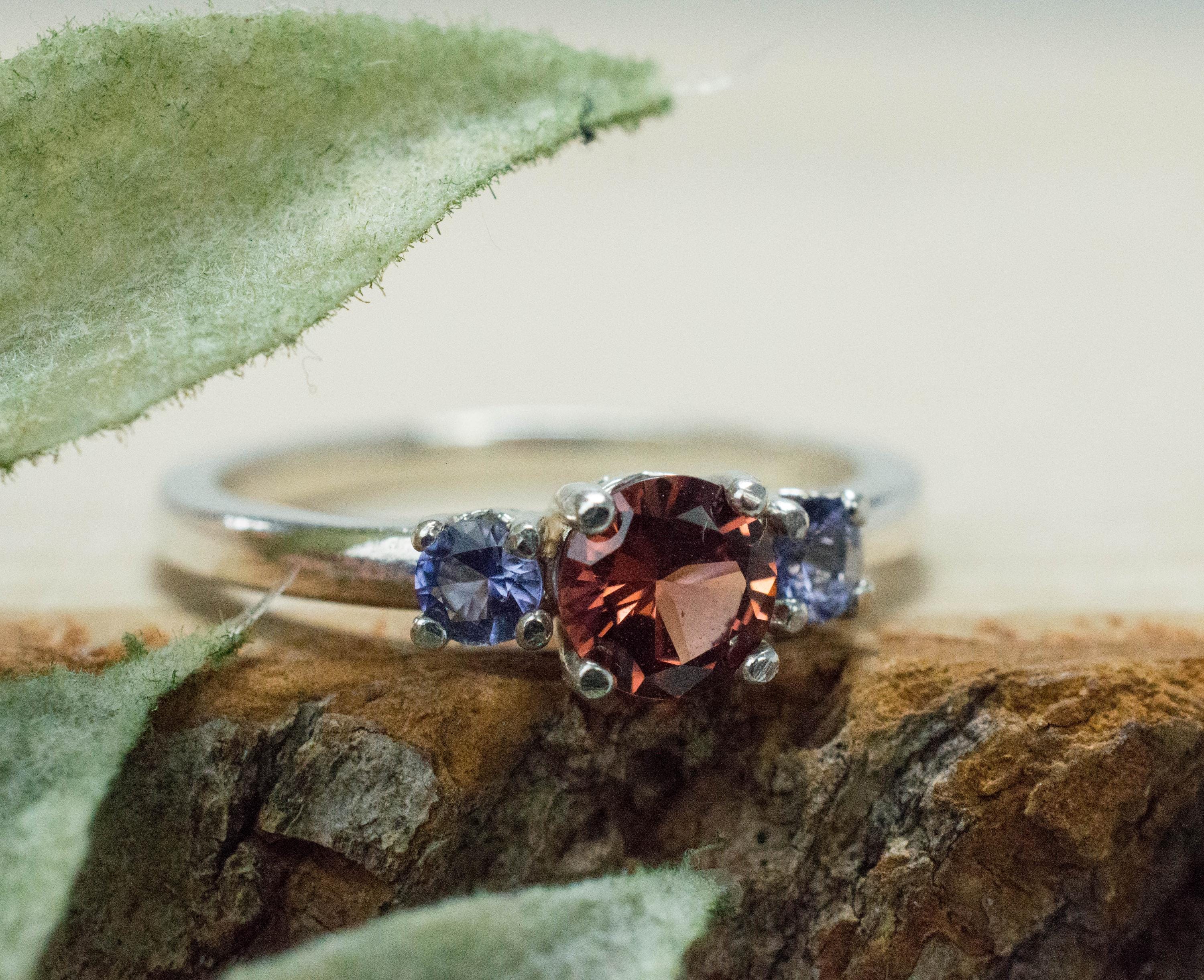 Malaya Garnet and Iolite Ring; Natural Untreated Tanzania Garnet and Iolite - Mark Oliver Gems