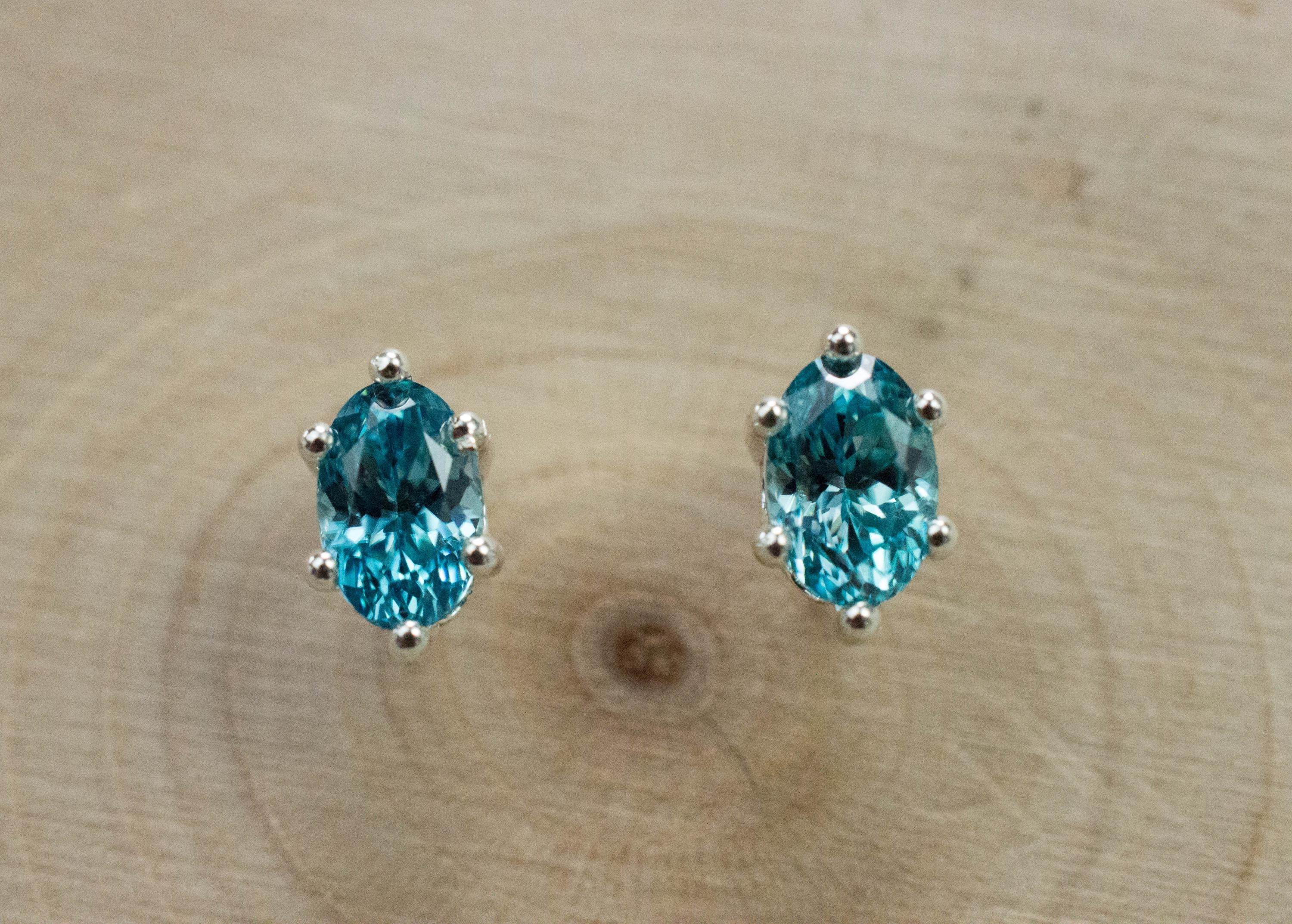 Blue Zircon Earrings; Genuine Cambodia Zircon; 1.570cts - Mark Oliver Gems