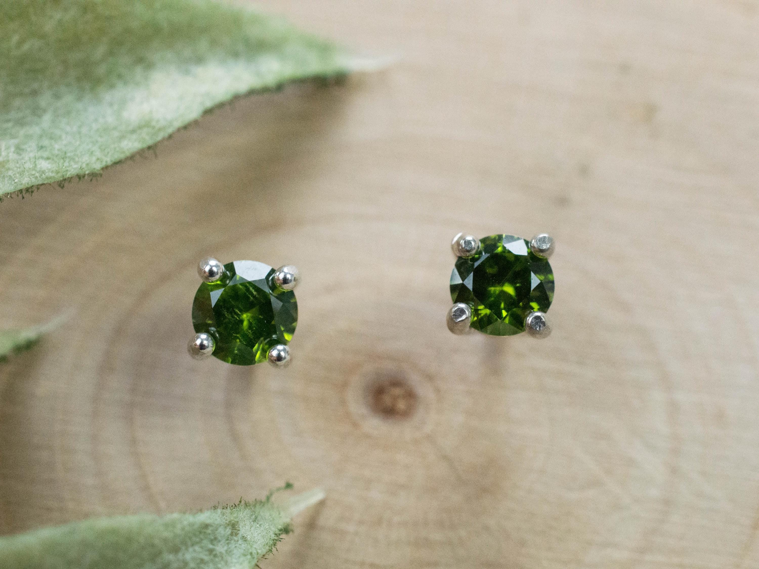 Green Zircon Earrings; Natural Untreated Sri Lanka Zircon; 0.590cts - Mark Oliver Gems