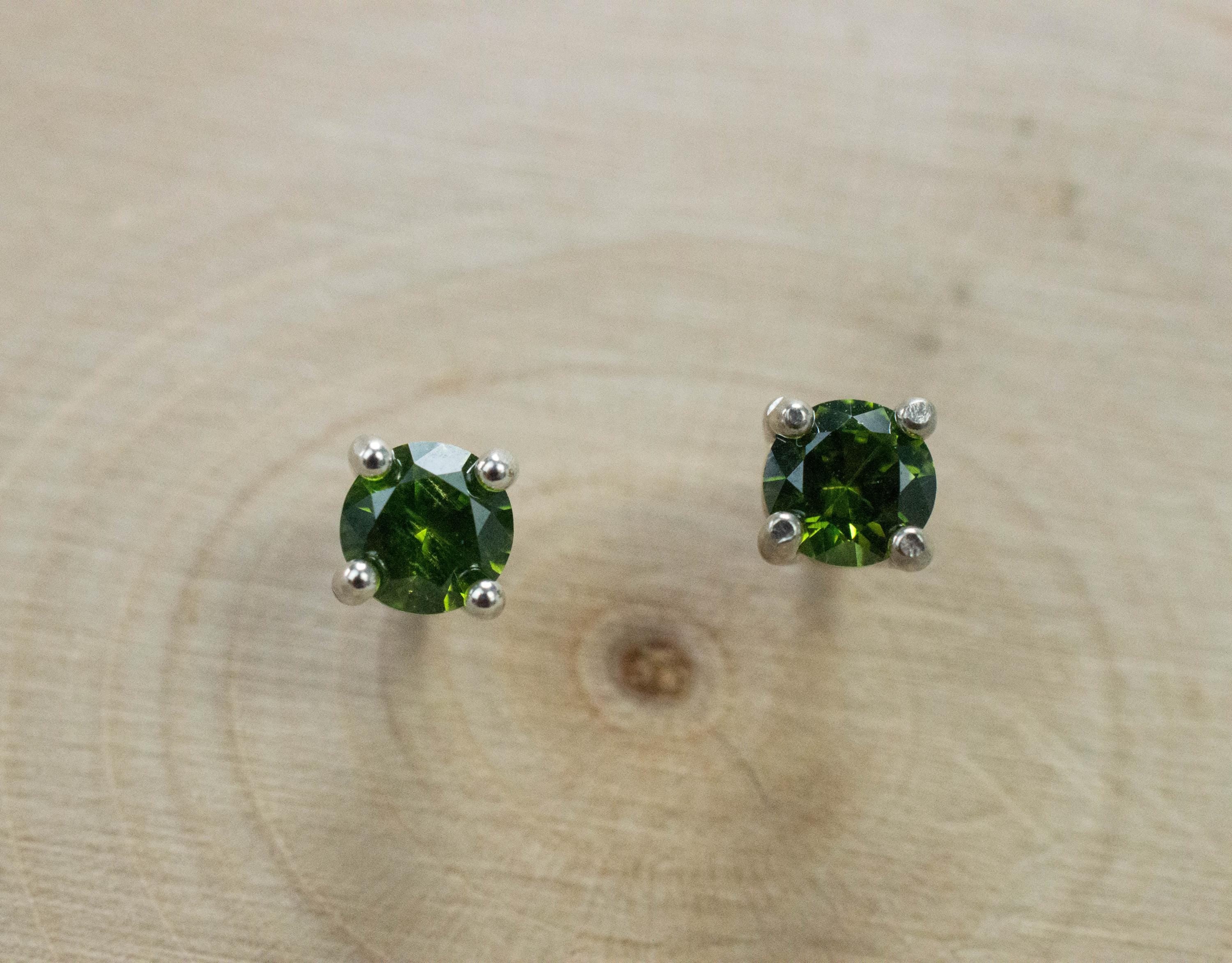 Green Zircon Earrings; Natural Untreated Sri Lanka Zircon; 0.590cts - Mark Oliver Gems