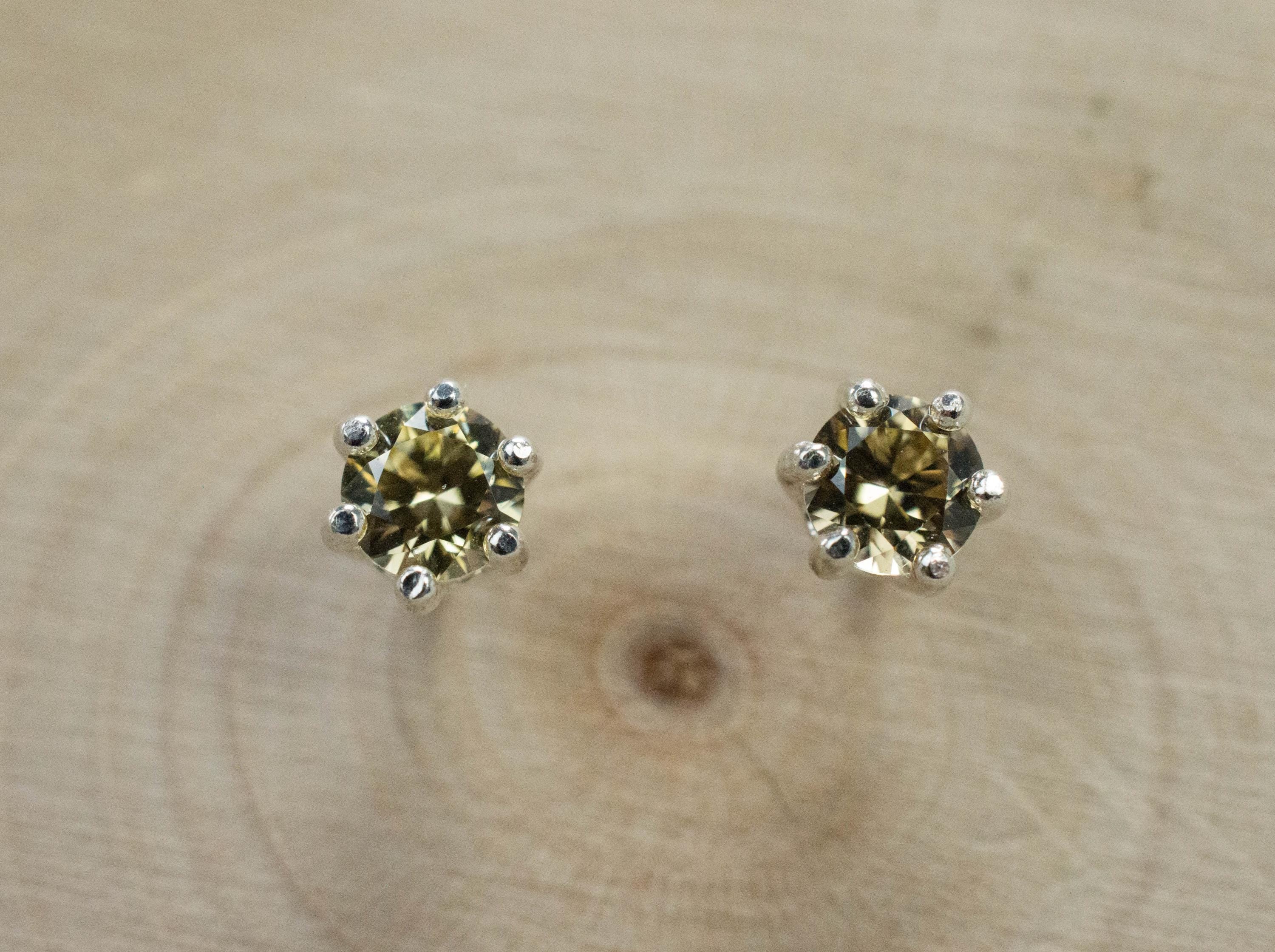 Yellow Zircon Earrings; Natural Untreated Sri Lanka Zircon; 0.730cts - Mark Oliver Gems