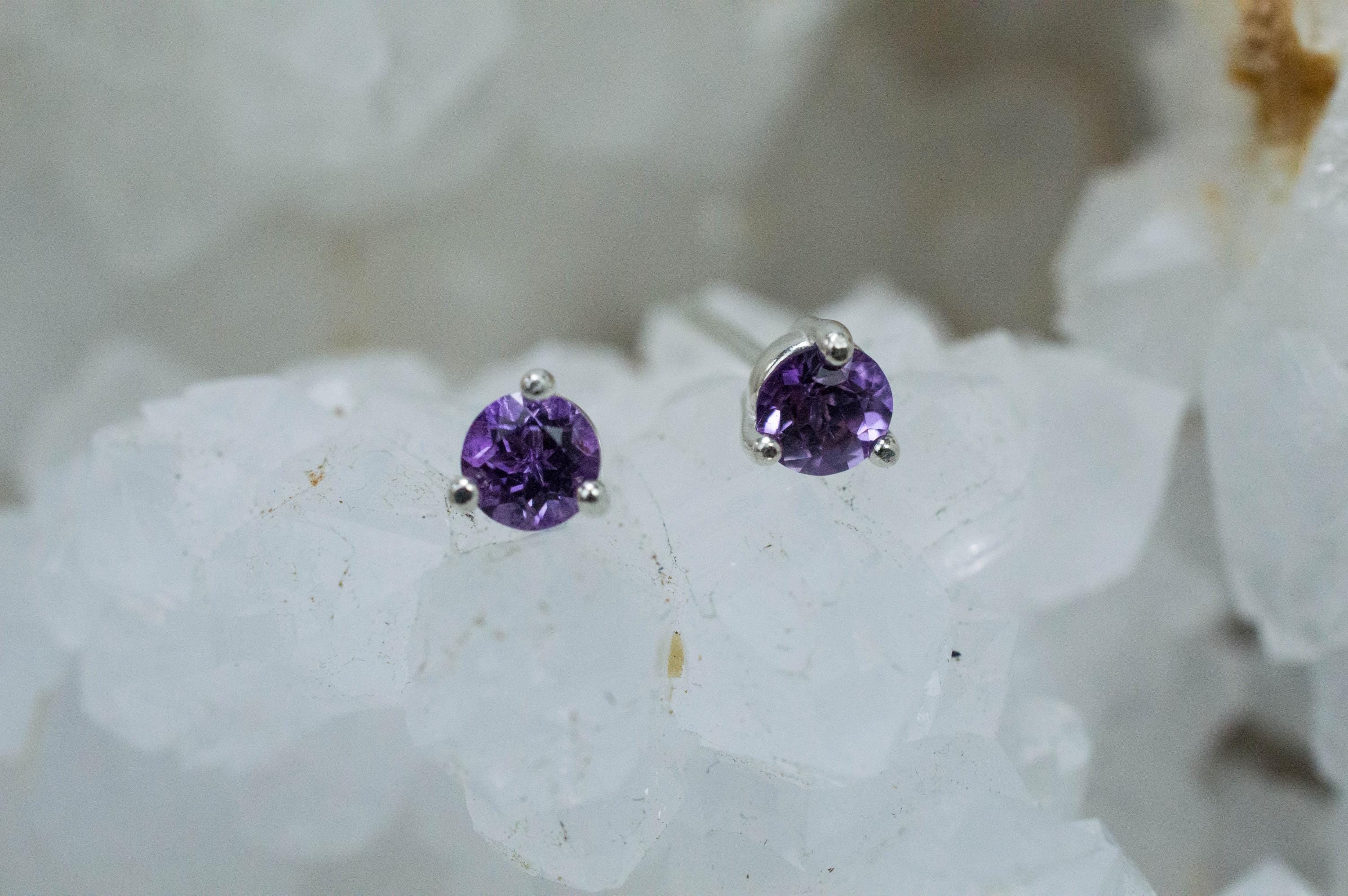 Amethyst Earrings, Natural Untreated Brazilian Amethyst; 0.430cts - Mark Oliver Gems