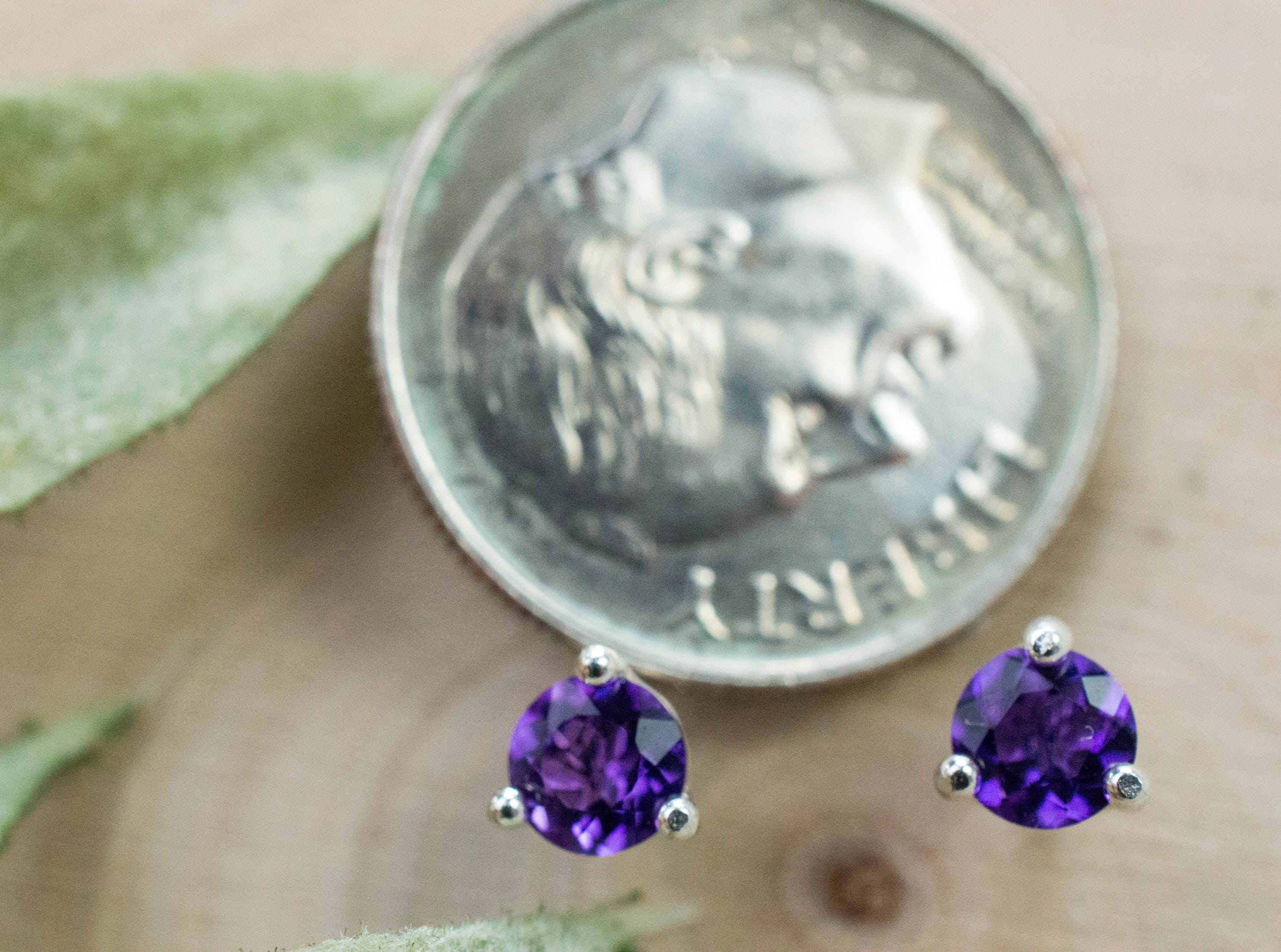 Amethyst Earrings, Natural Untreated Brazilian Amethyst; 0.435cts - Mark Oliver Gems