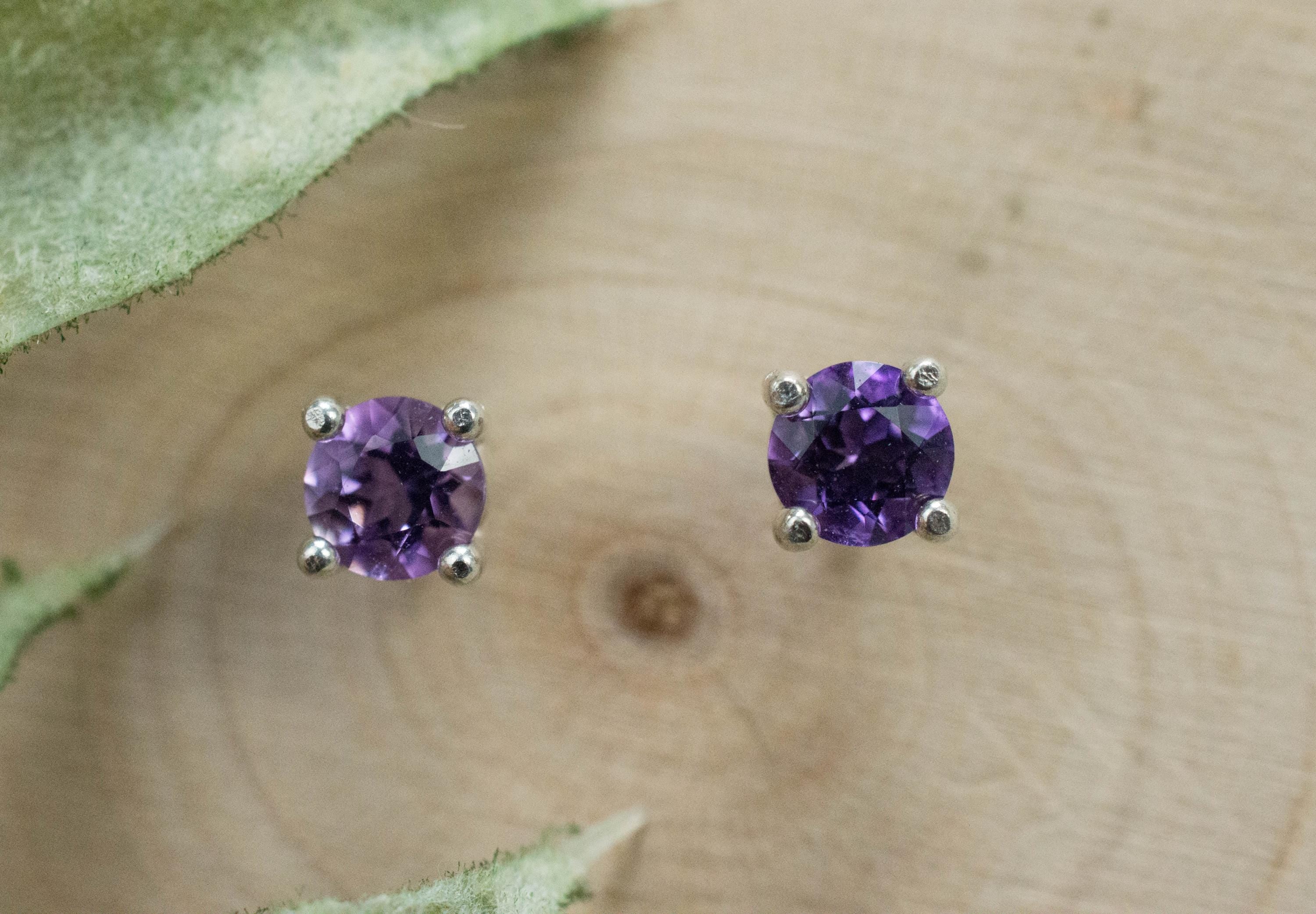 Amethyst Earrings, Natural Untreated Brazilian Amethyst; 0.450cts - Mark Oliver Gems